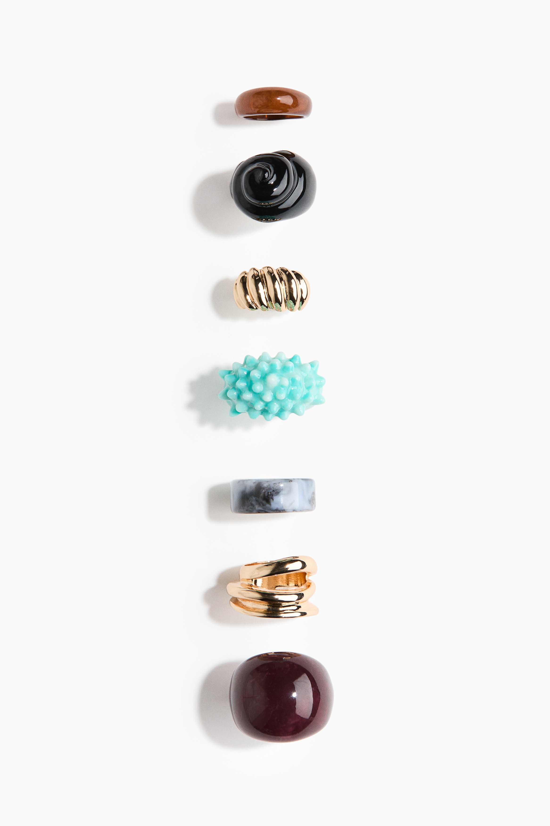 7-Pack Rings - Gold-colored/turquoise-colored