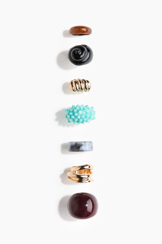 7-pack rings - Gold-coloured/Turquoise - 1