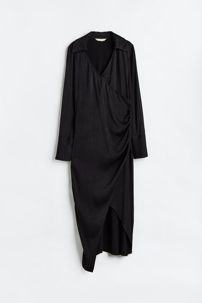 Longue robe portefeuille - Noir/Beige clair/motif - 1