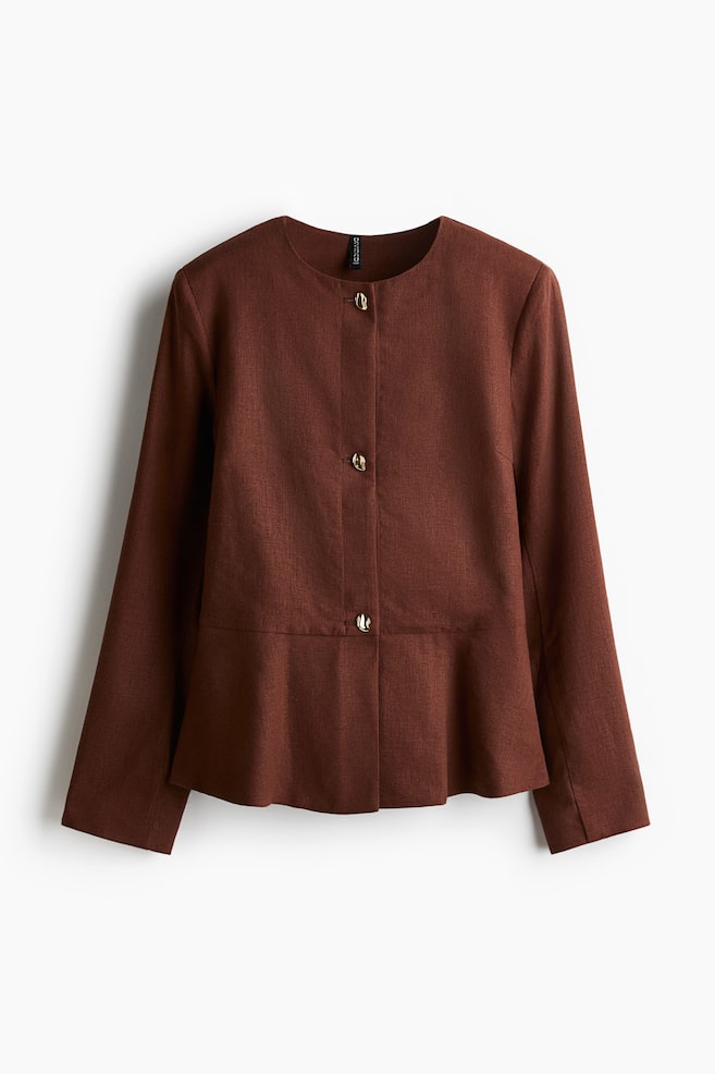 Linen-blend peplum jacket - Dark brown - 1