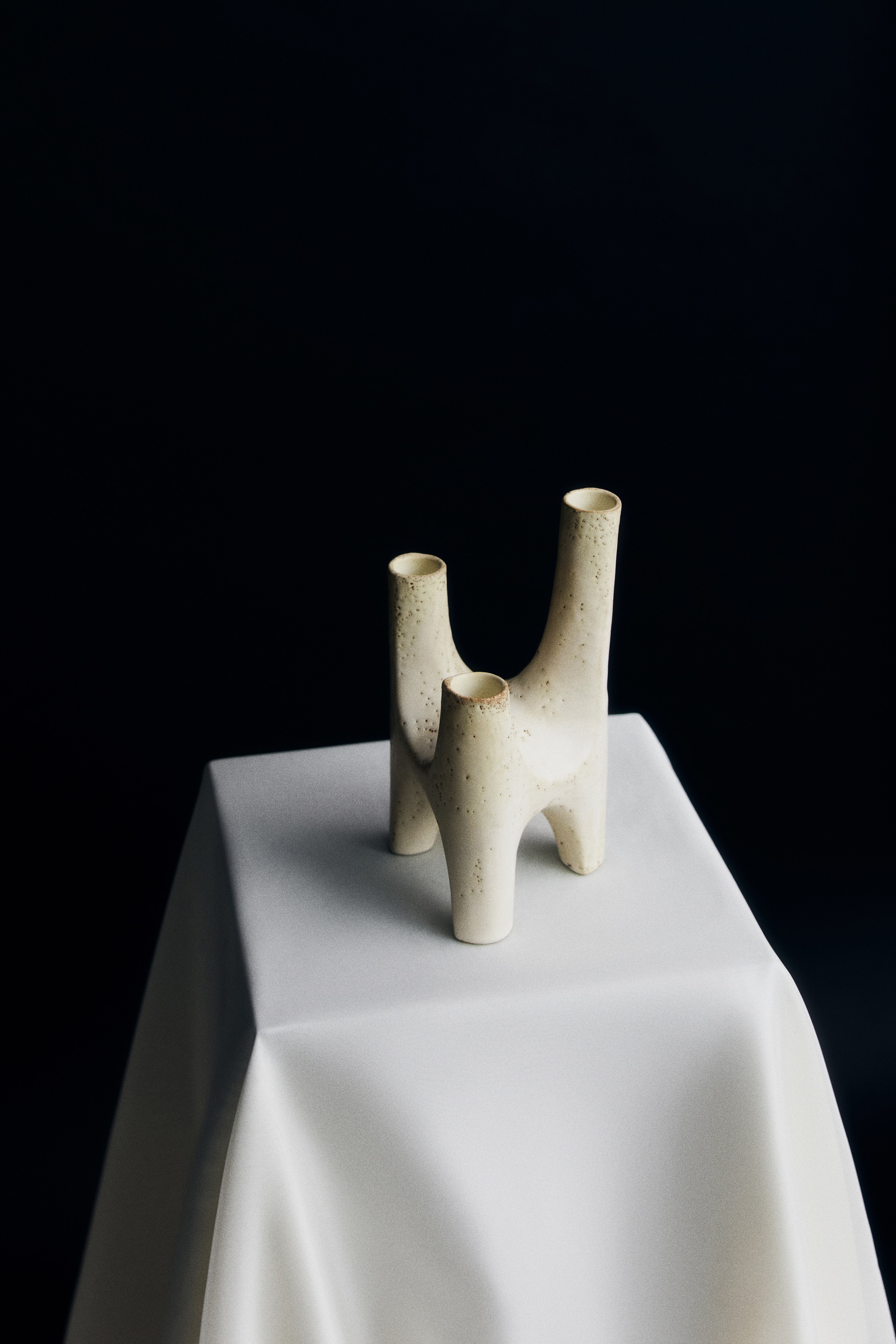 Sculptural Stoneware Candelabra - Cream