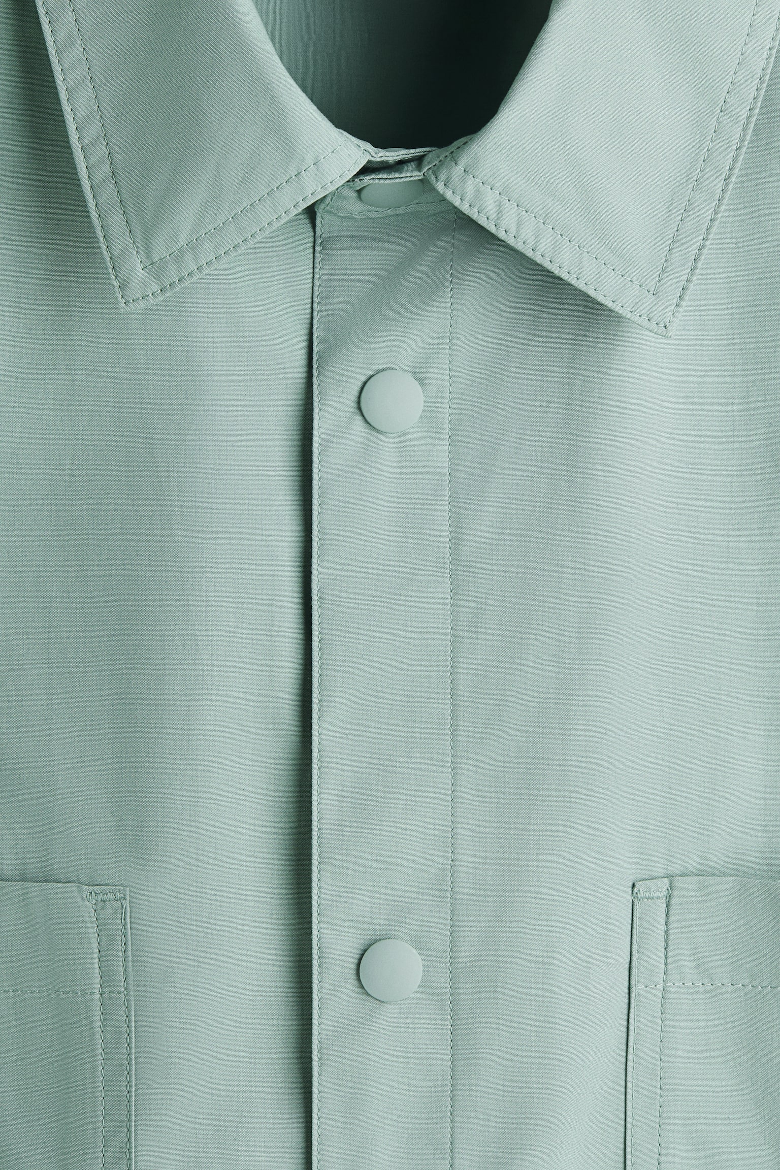 Loose Fit Short-sleeved cotton shirt - 灰綠色/奶油色 - 4