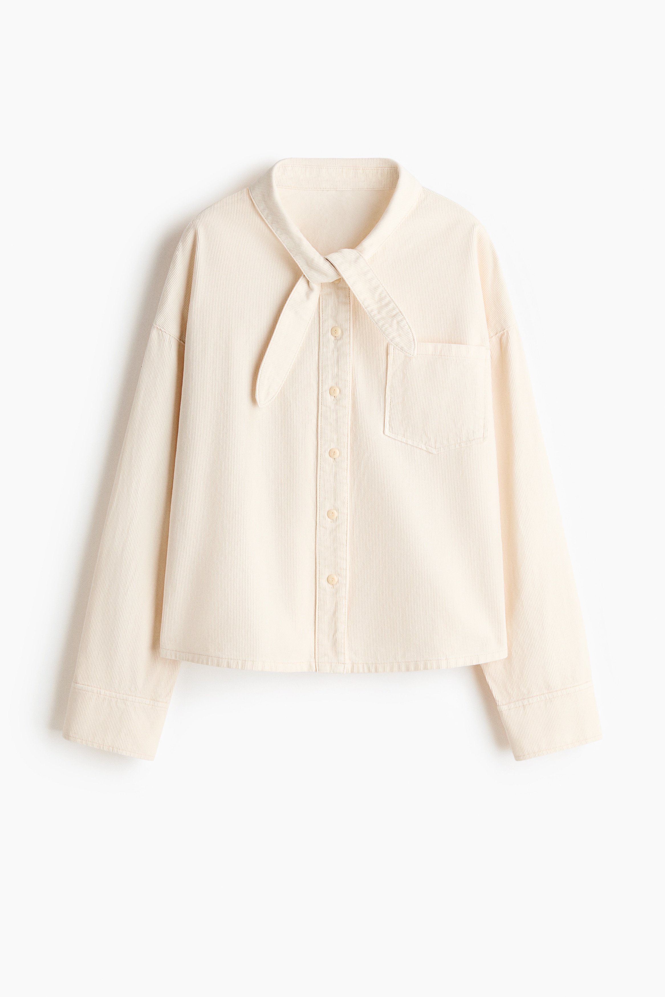 스카프 칼라 코듀로이 셔츠 - 크림/브라운