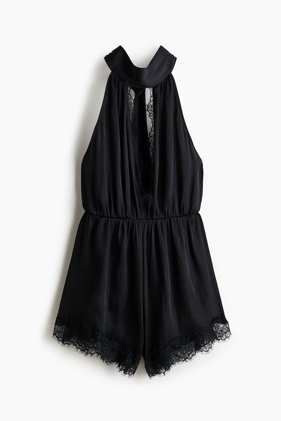 Женские комбинезоны H&M Lace-Trimmed Halterneck Romper