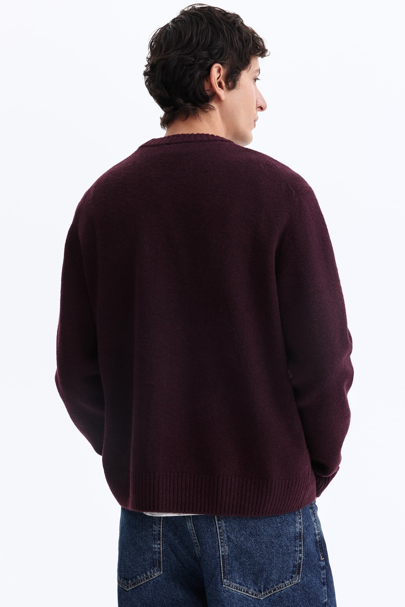 סוודר מוברש Regular Fit - בורדו/תכלת - 5