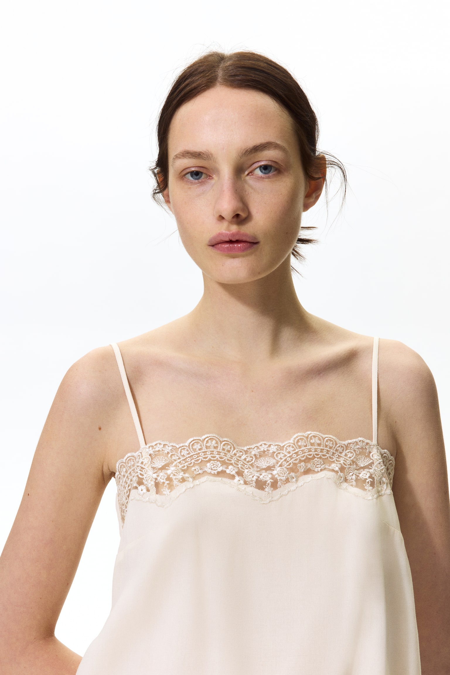 Lace-trimmed strappy top - Cream - 3