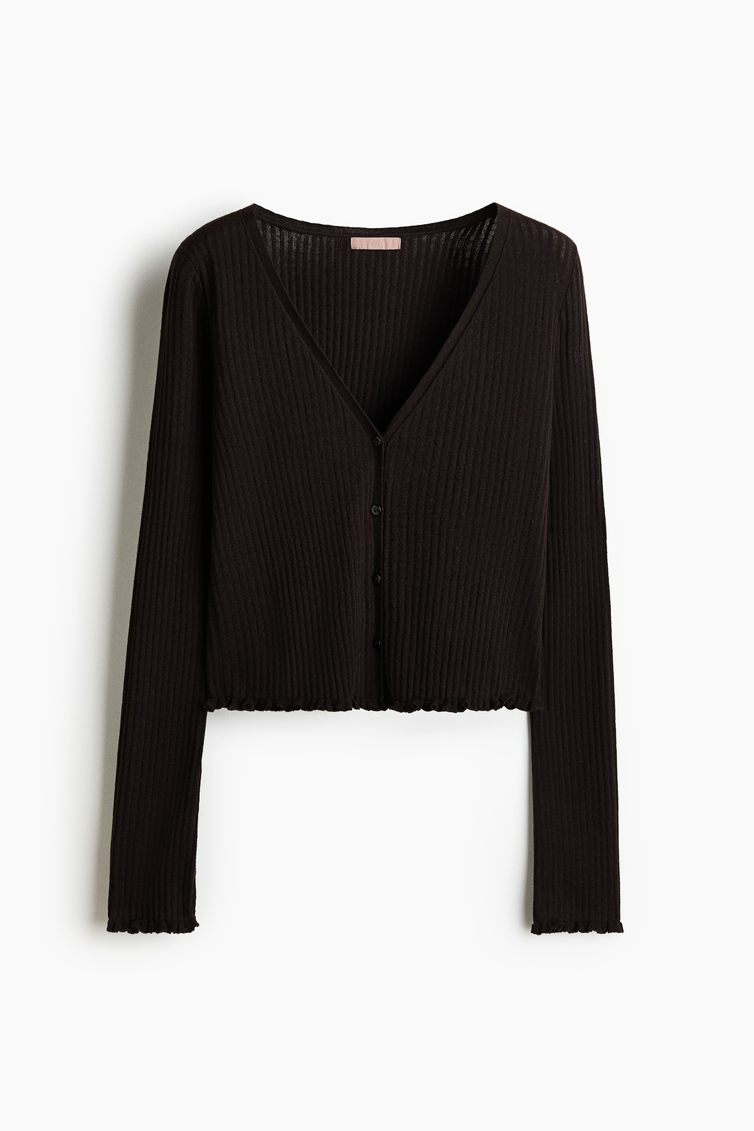 Rib-knit linen-blend cardigan - Dark brown