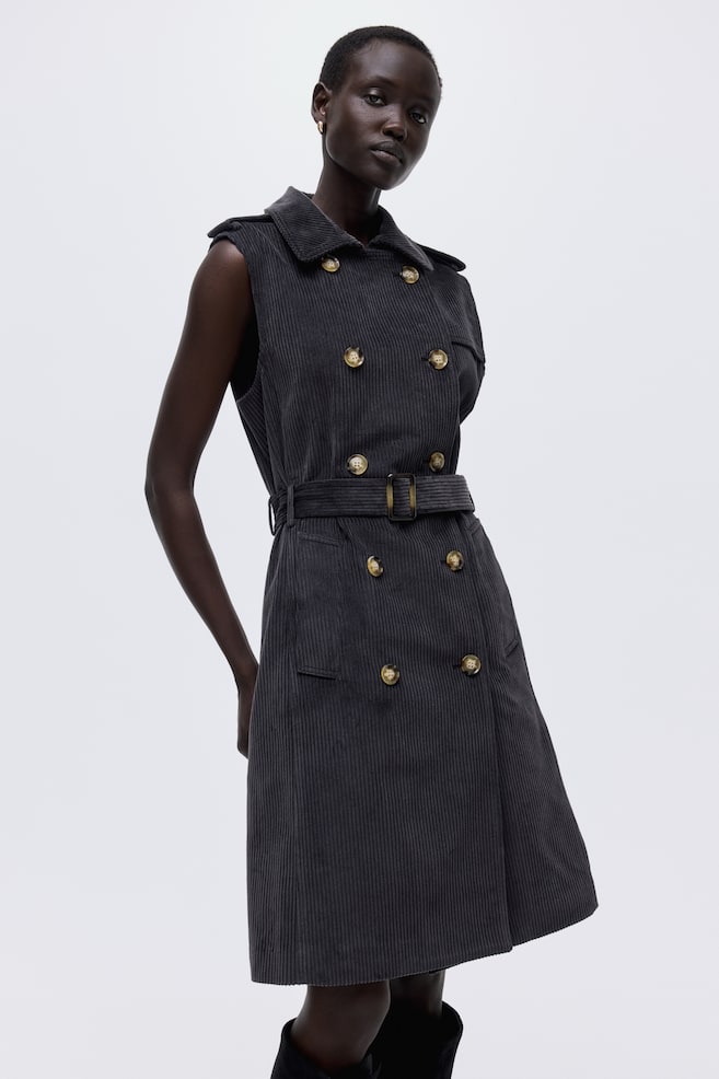Sleeveless corduroy trench coat - Black - 2