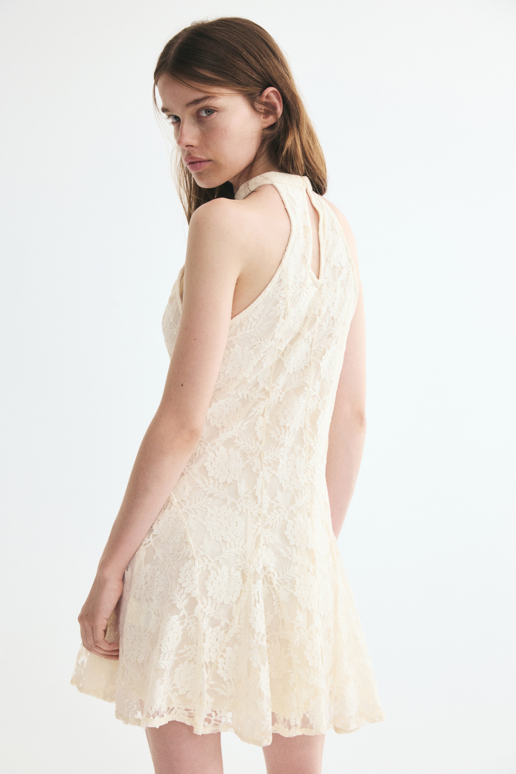 Lace Dress with Godet Pleats
