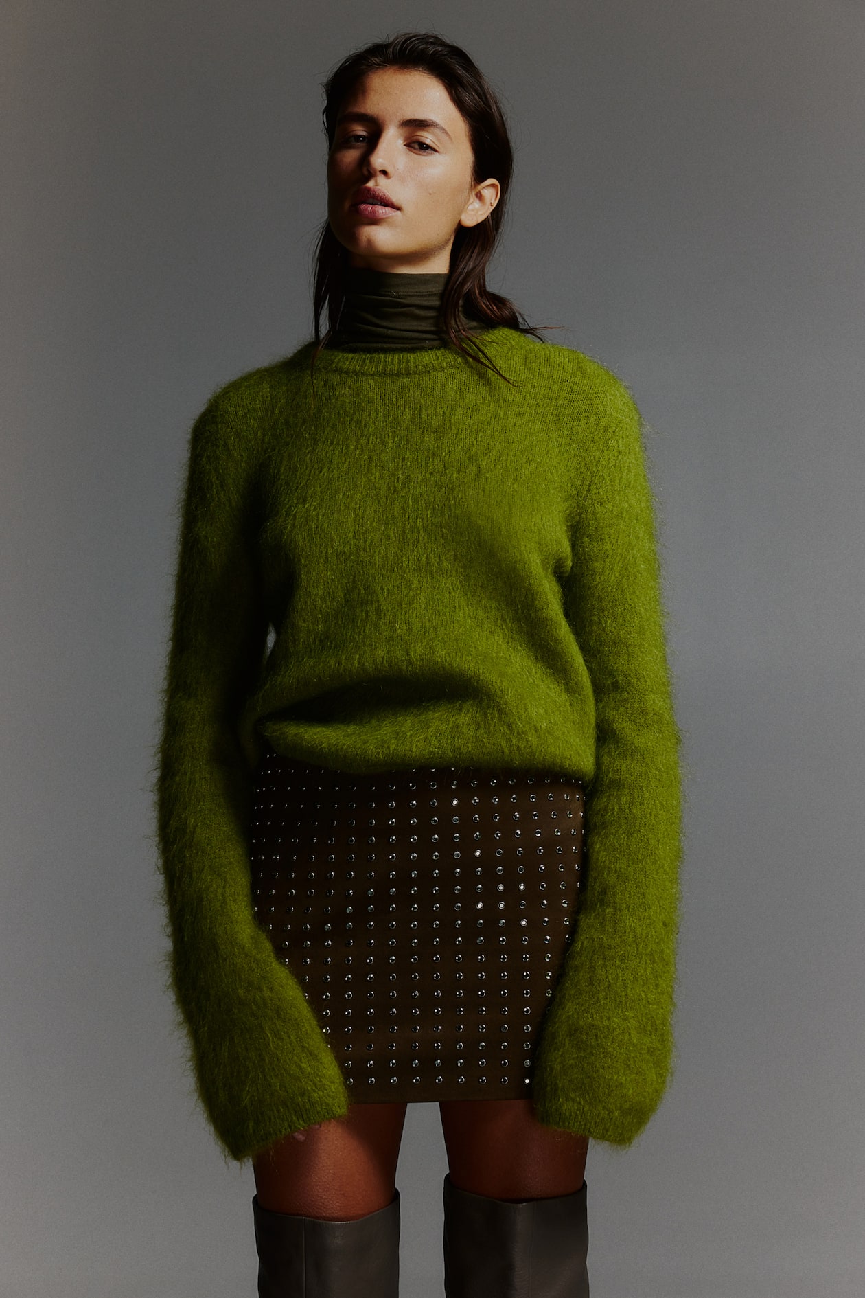 Mohair Jumper H And M Green Sweater Women Oversized Mohair-Blend