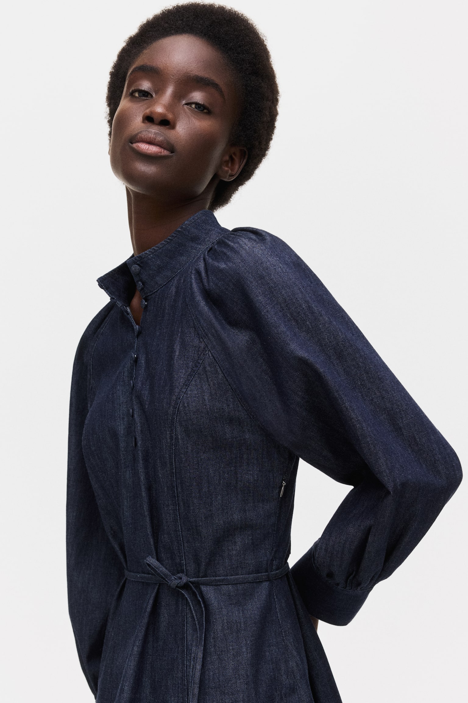 Tie-belt denim dress - Dark denim blue - 6