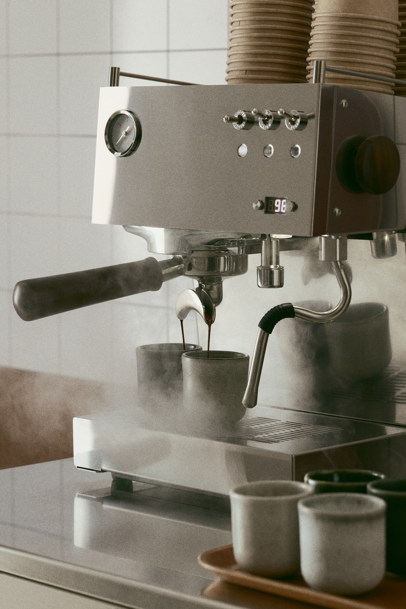 Set van 4 espressokopjes - Lichtgrijs/beige/Donkergroen - 2