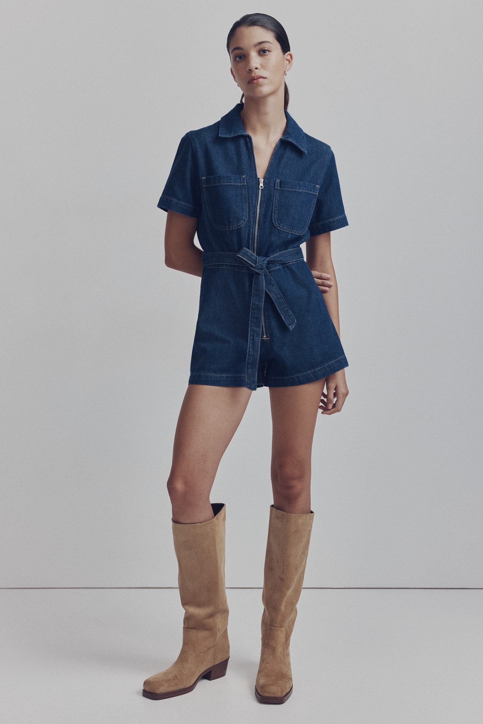 Denim playsuit - Dark denim blue/Dark denim blue/Black - 4