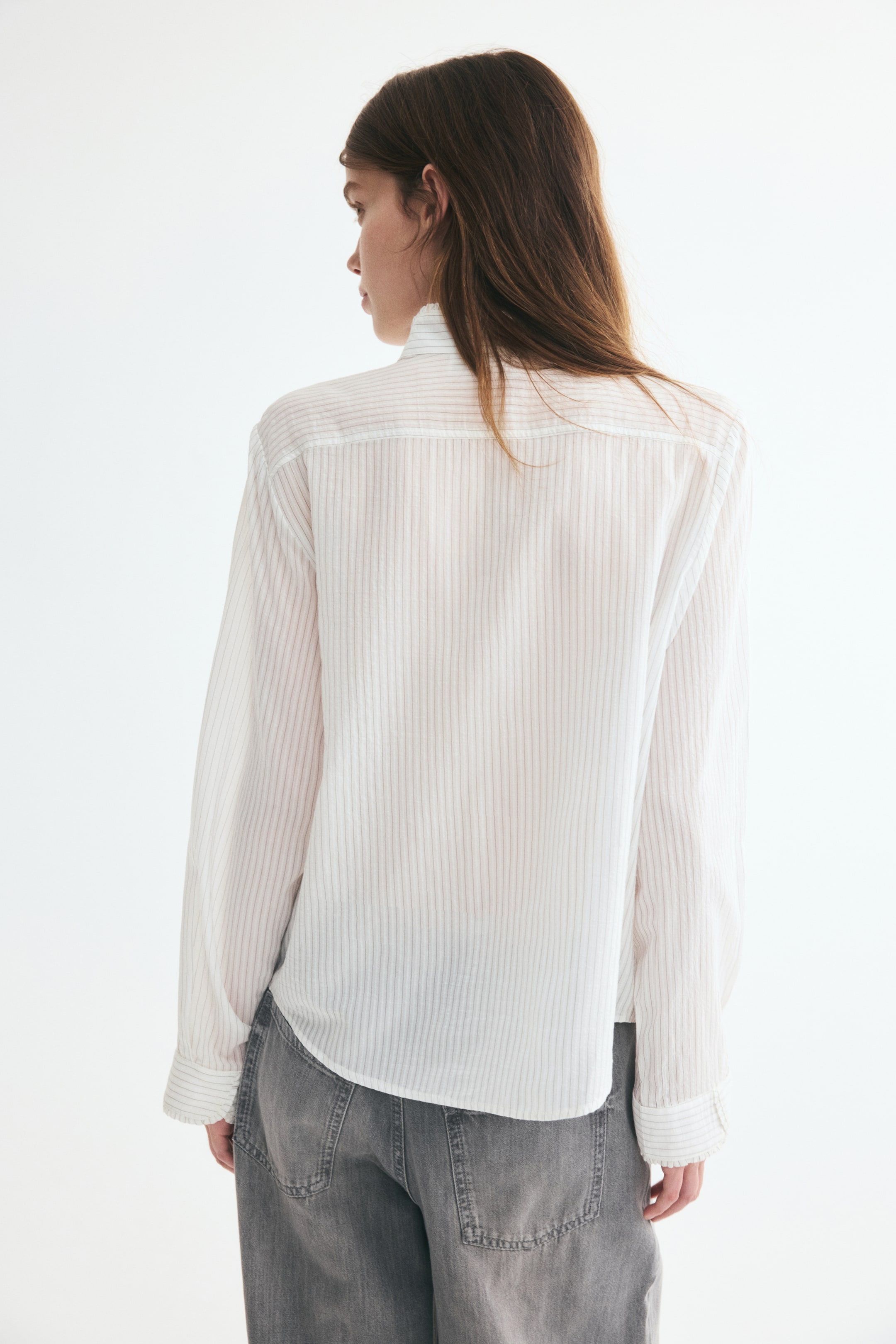 Ruffle-Trimmed Stand-Up Collar Shirt