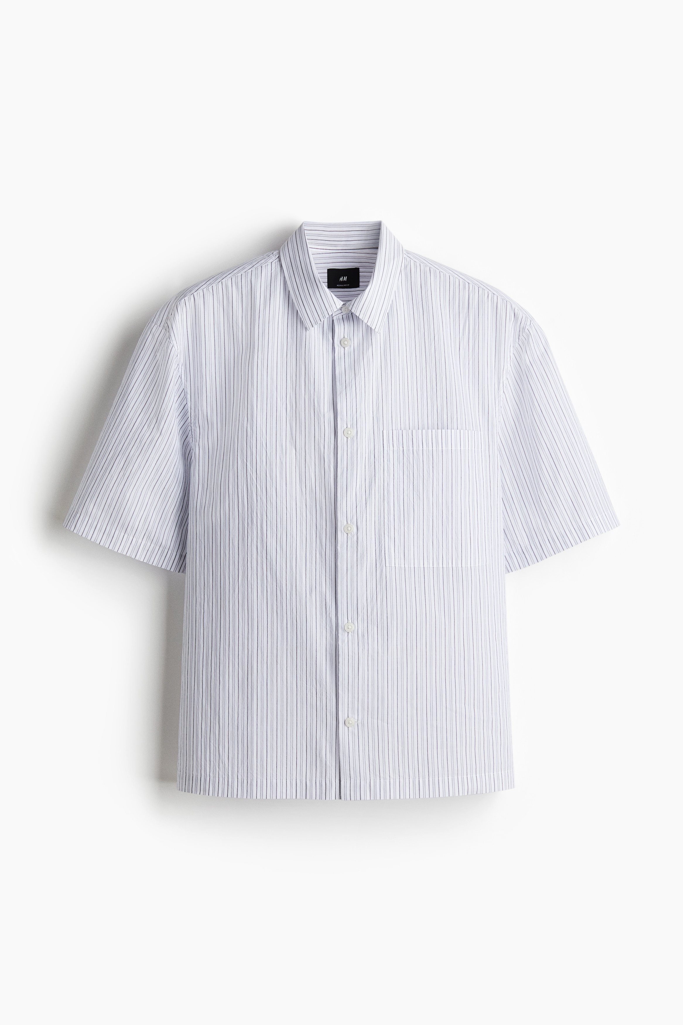 Camisa de mangas curtas Regular Fit - Branco/Riscas cinzentas/Bege