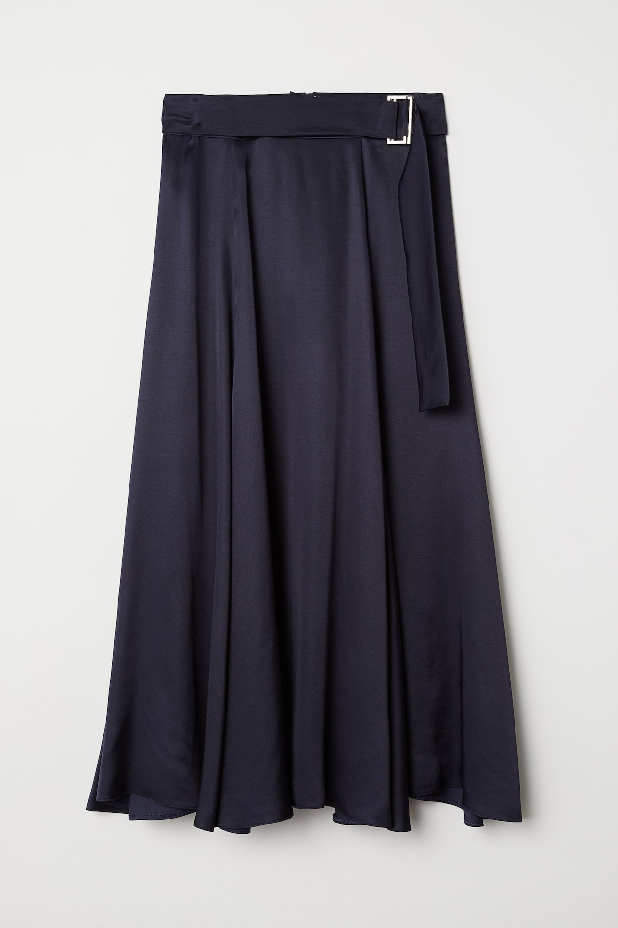 Bell-shaped skirt with a belt - High waist - Midi - Dark blue - Ladies ...