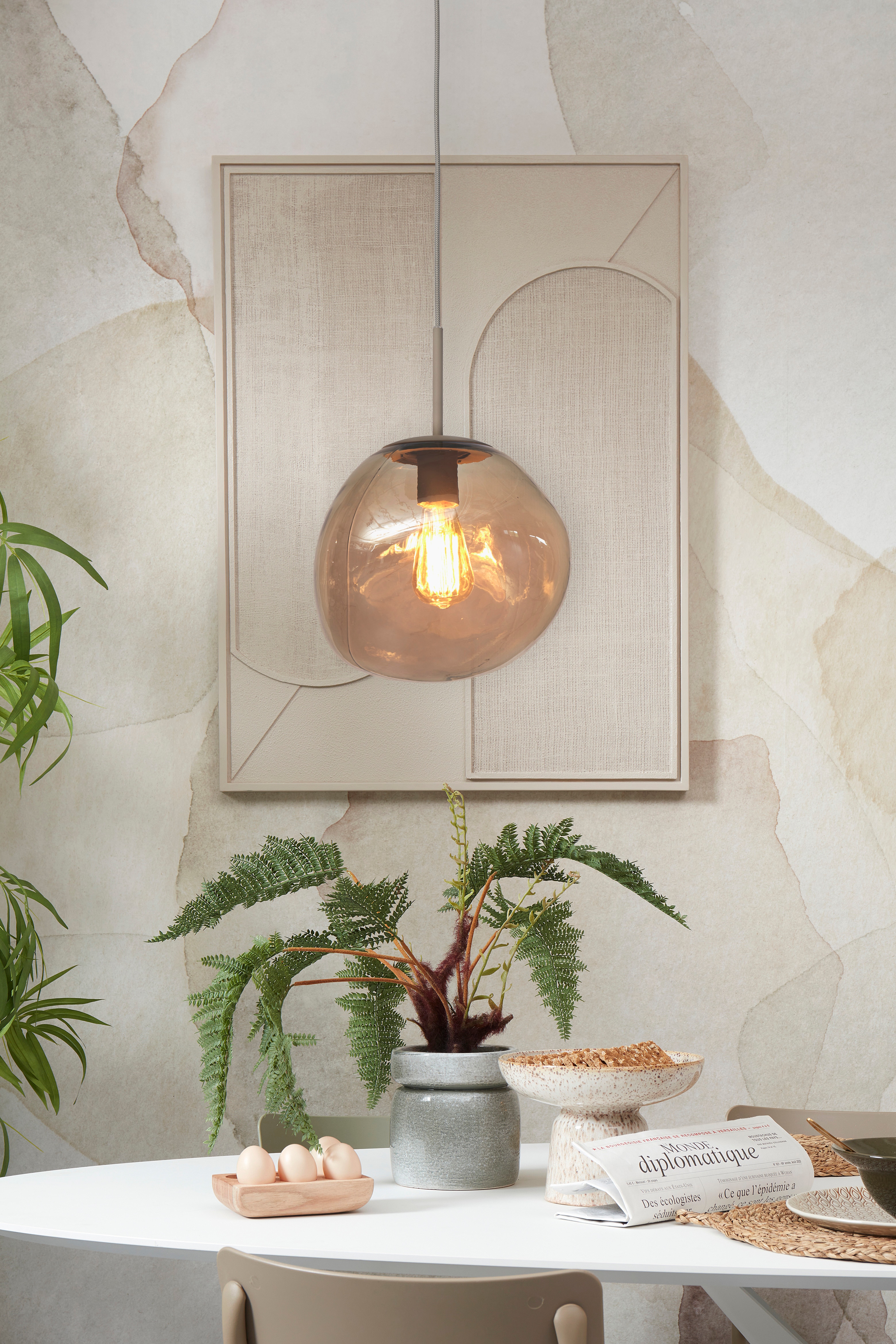 Helsinki Lampe Suspendue - Brun Ambré/Blanc Laiteux