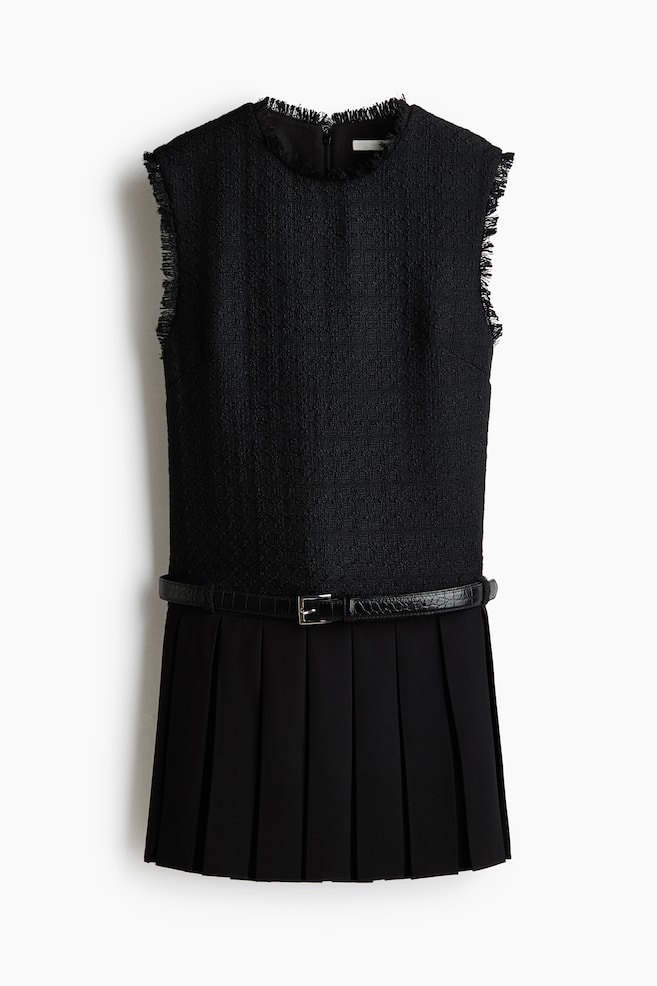Belted bouclé dress - Black - 1
