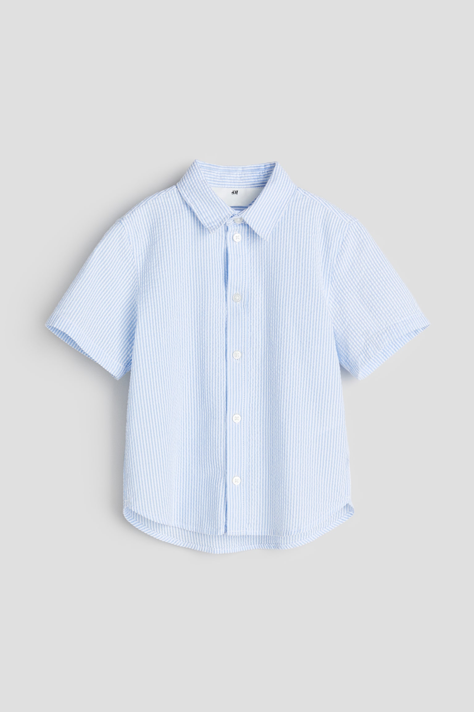 Short-sleeved cotton shirt - Light blue/Striped/White - 1