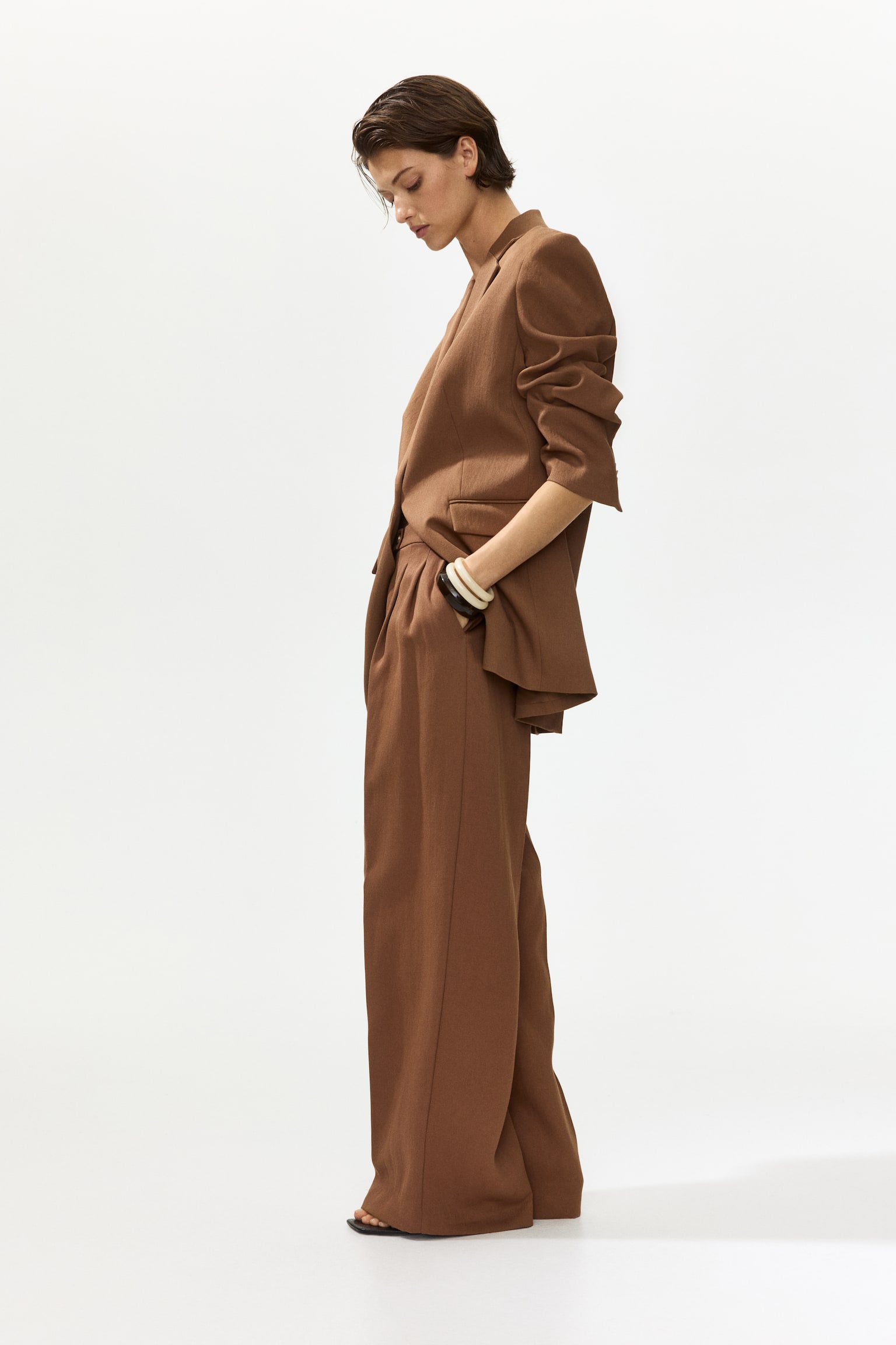 Wide tailored trousers - Brown/Beige/Bright red - 4