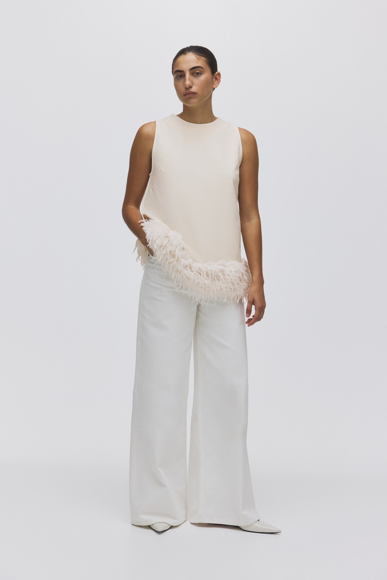 Fringe-trimmed top - Cream/Black - 5