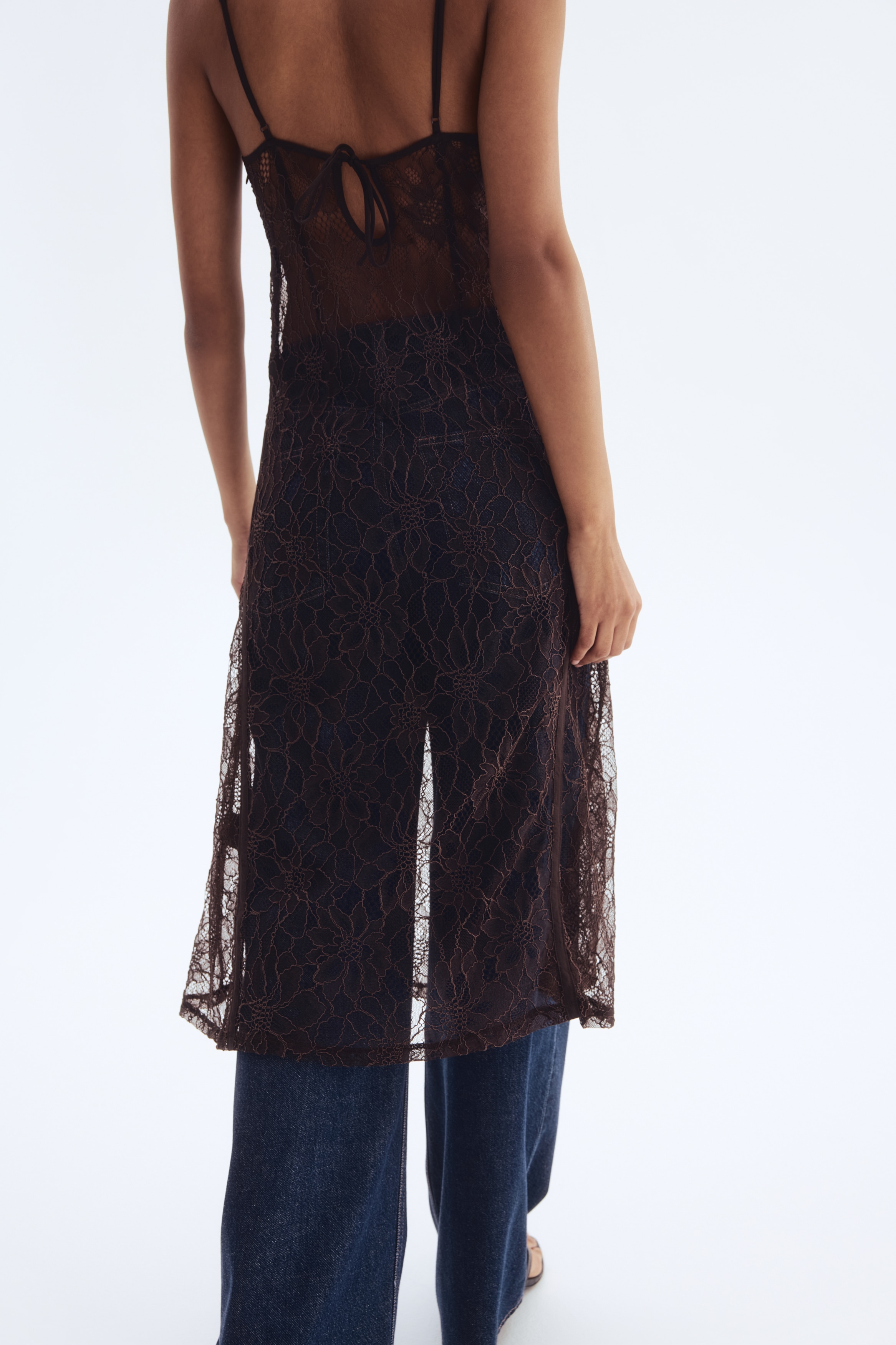 Women's Dark brown Lace Slip Dress | H&M US
