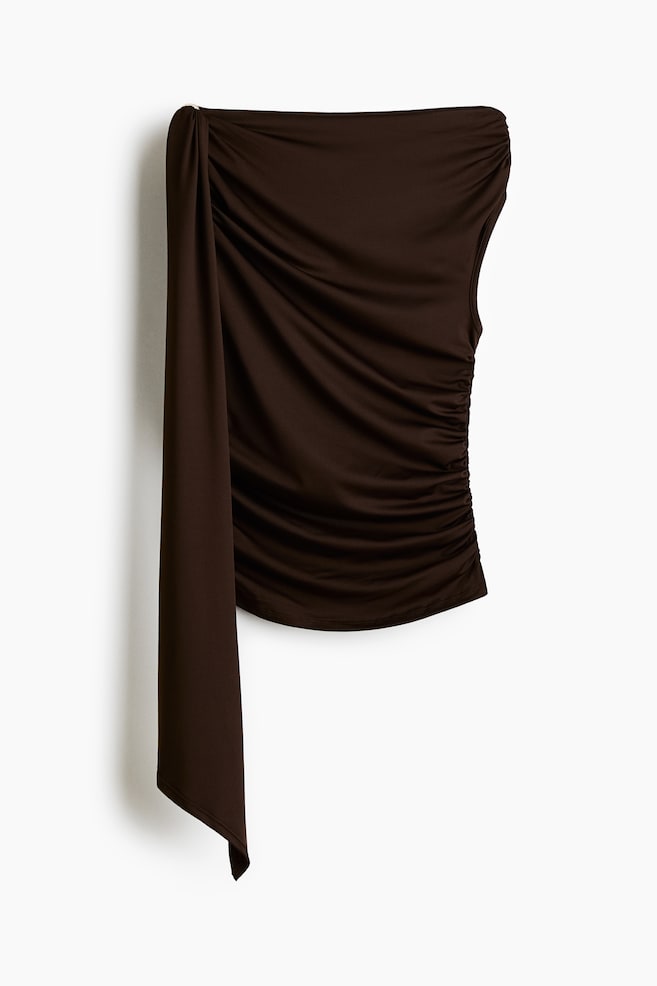 Drapiertes One-Shoulder-Top - Dunkelbraun/Schwarz/Braun - 1