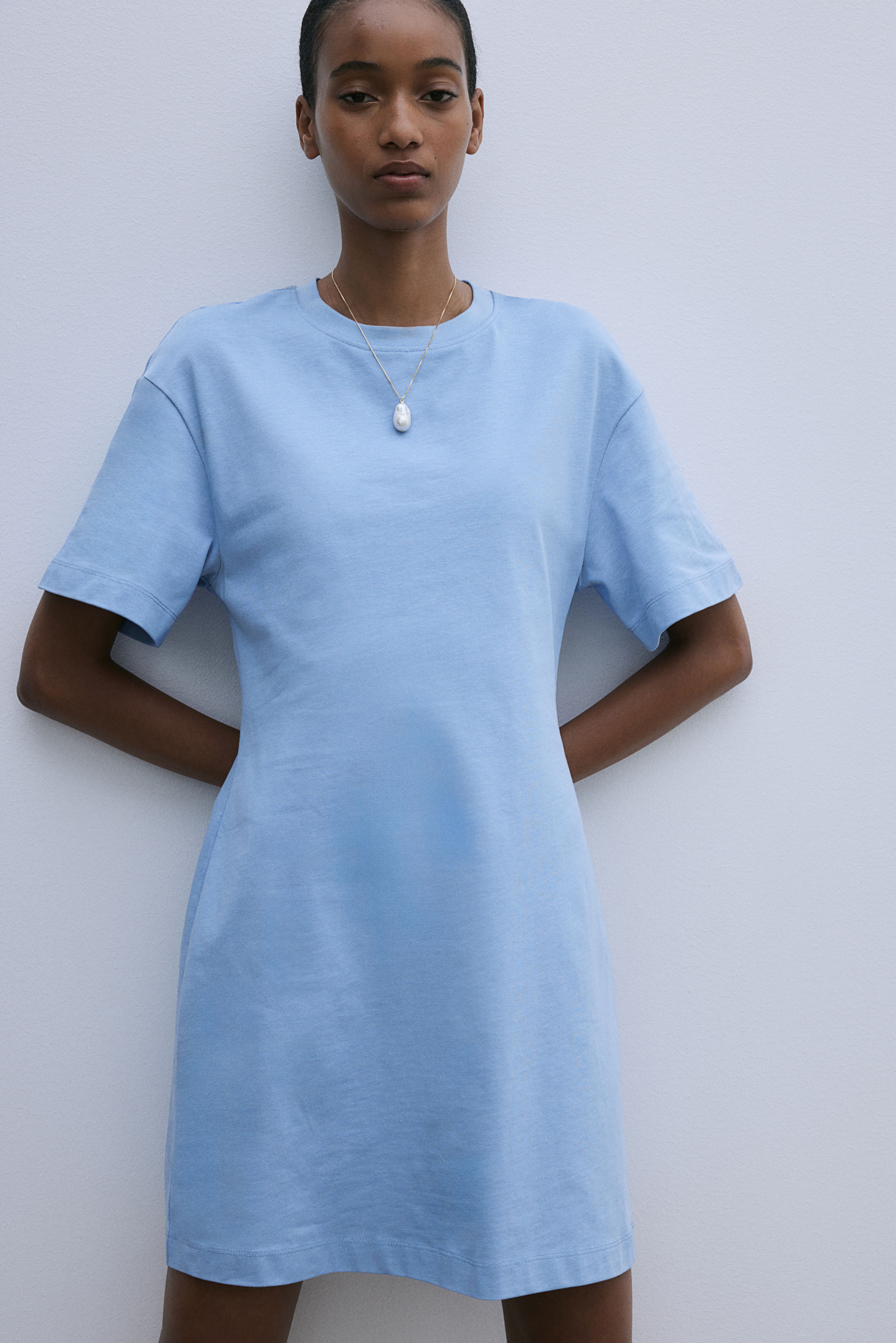 Defined waist T shirt Dress Light blue Ladies H M US