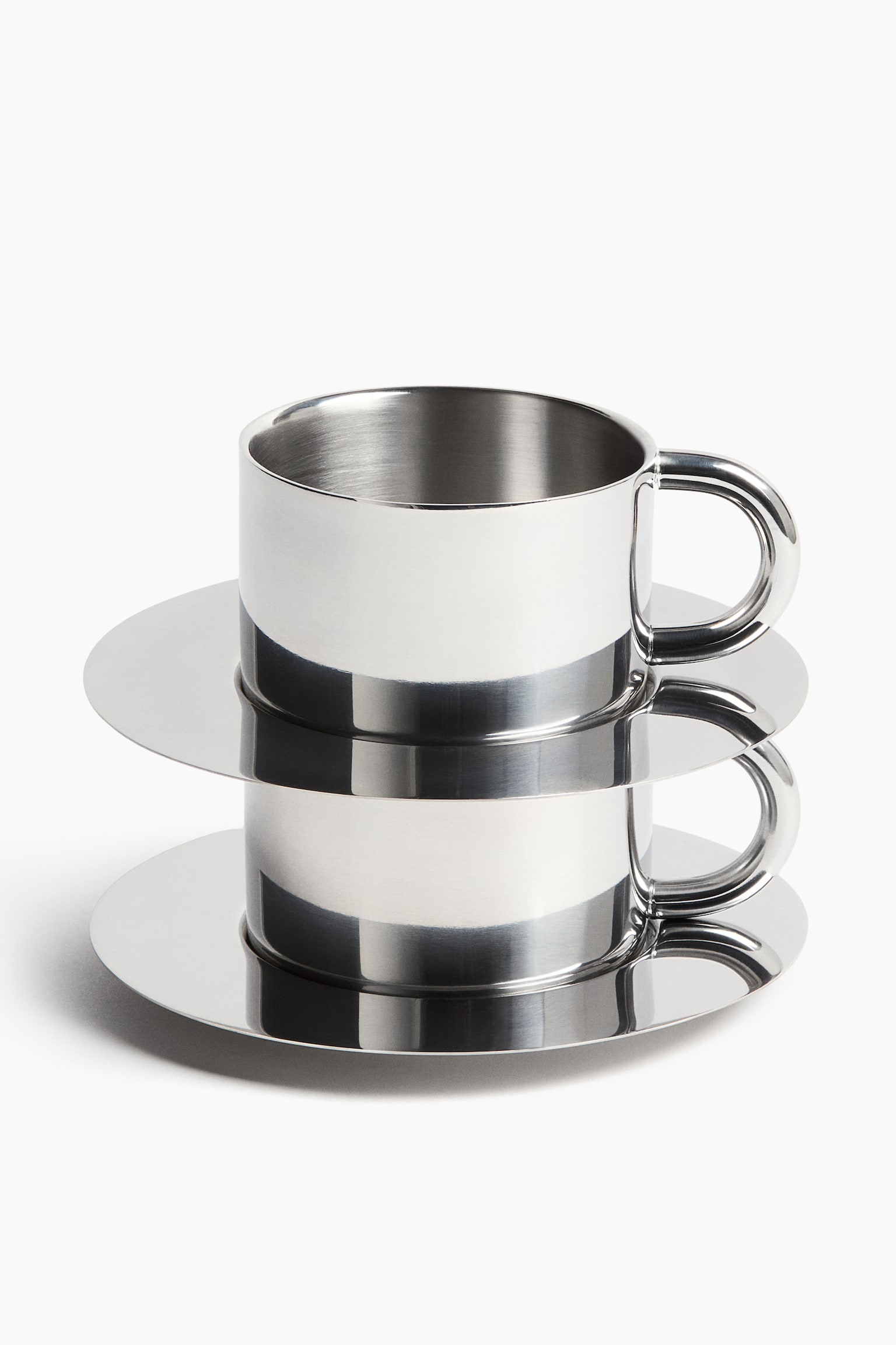 כוס וצלוחית מפלדת אל חלד - כסוף - 5