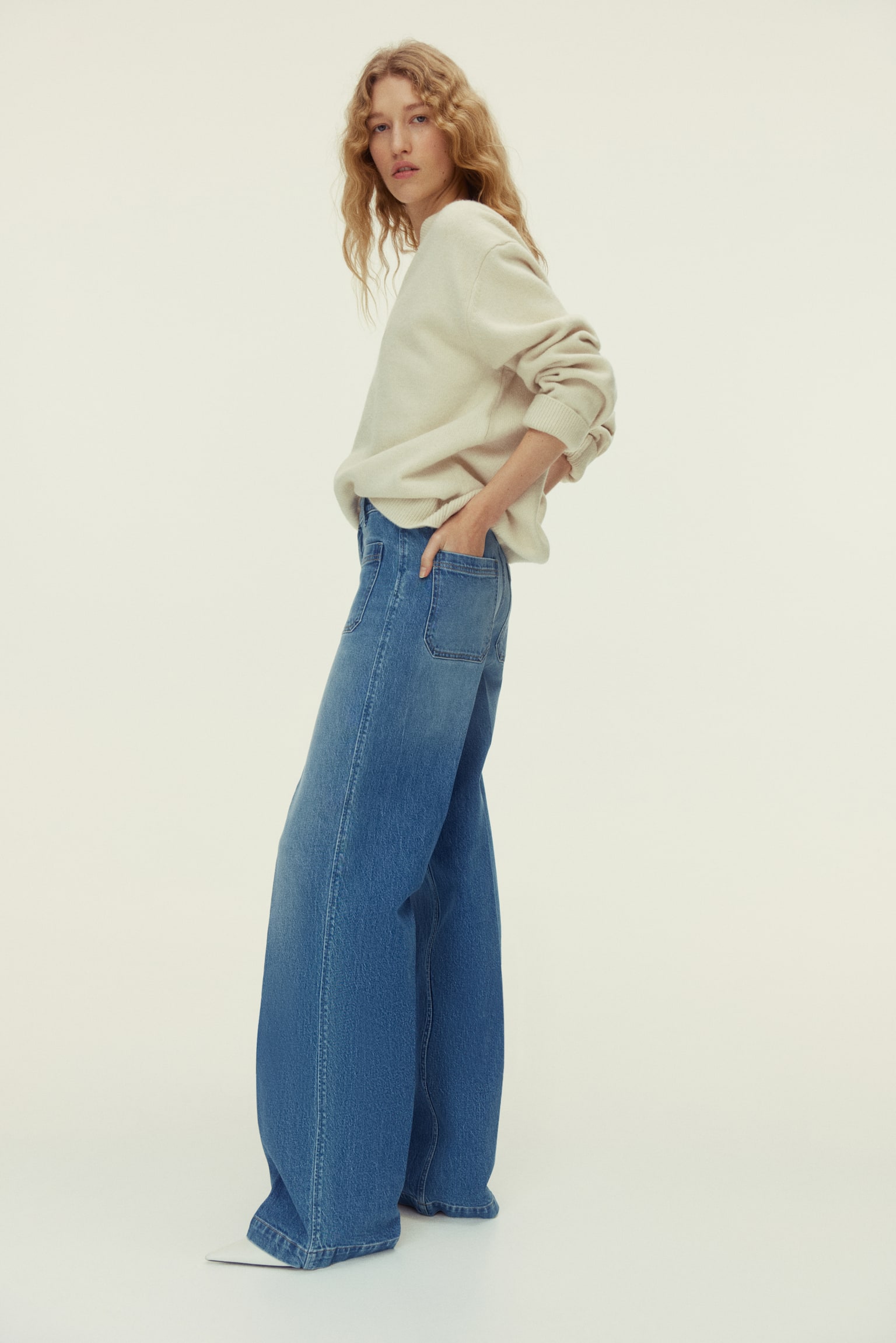 Wide High Jeans - Light denim blue/White/Navy denim blue/Dark denim blue/Dark brown/Light red/Powder pink - 6