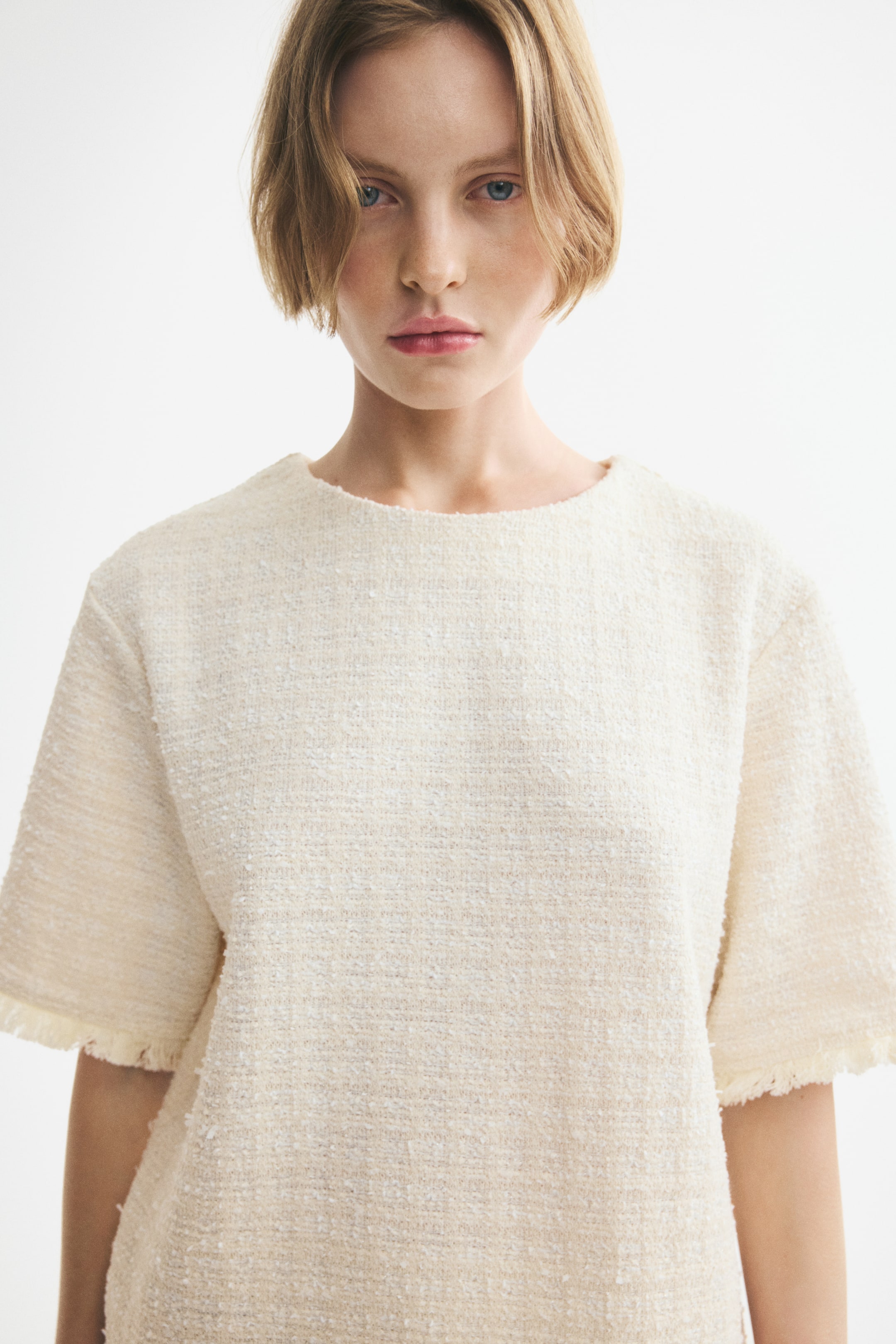 Bouclé-Knit Top with Fringe