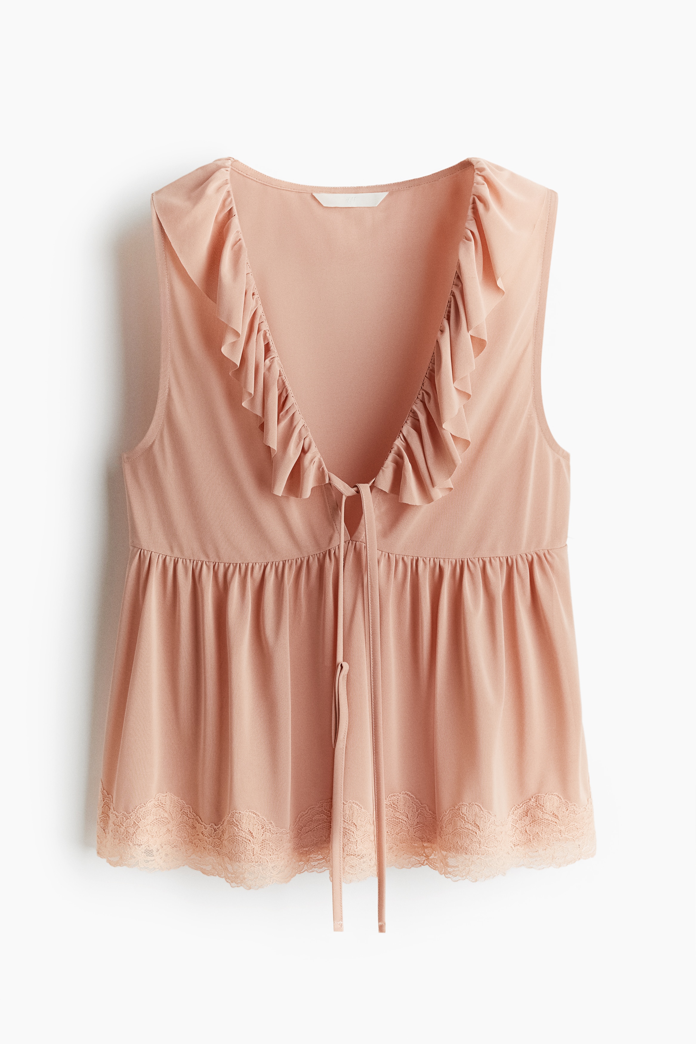 Fırfırlı V Yakalı Üst - Toz pembe/Siyah