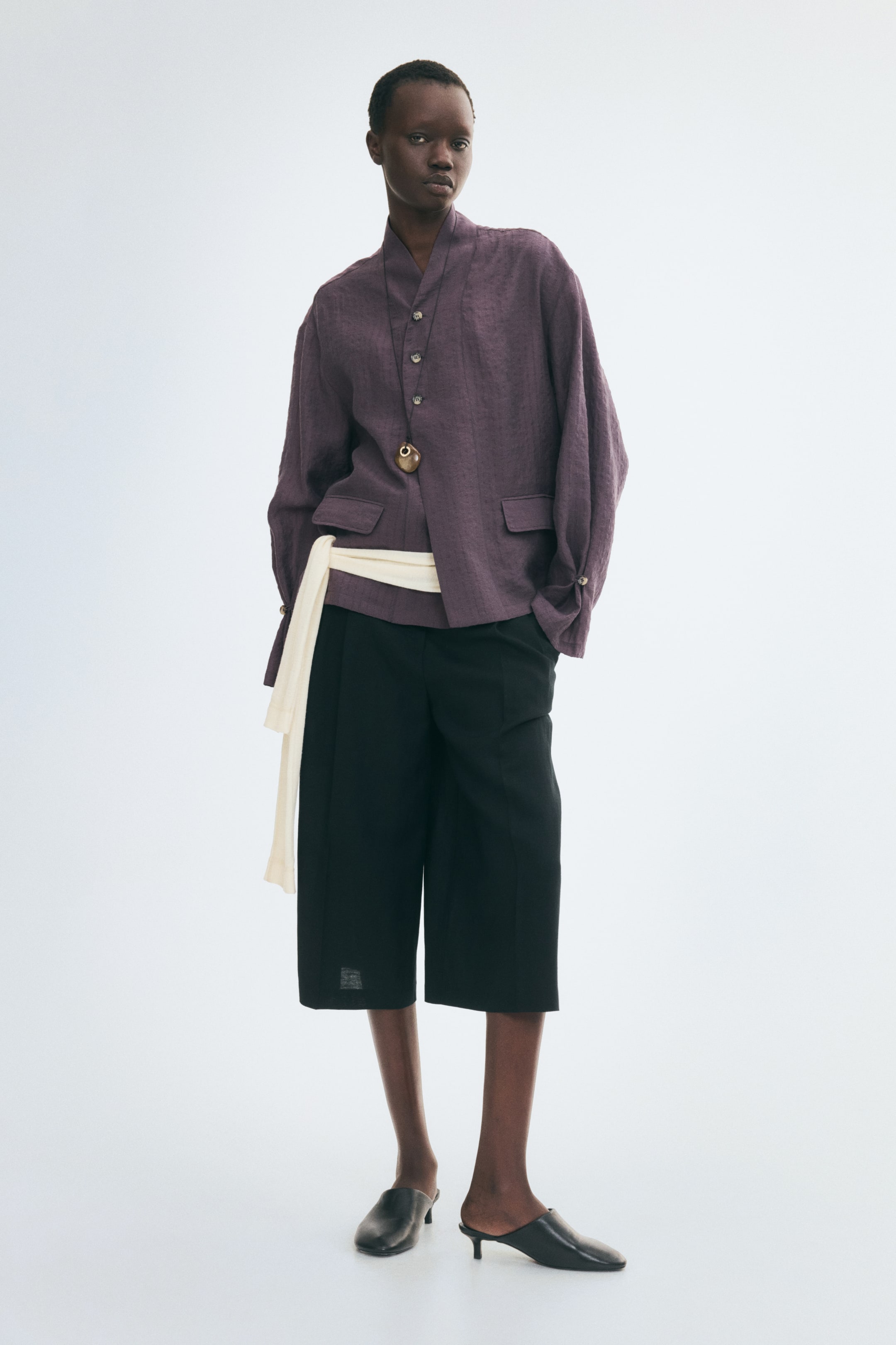 View larger image: Textured-weave button-detail shirt - Dark purple - Ladies | H&M 1
