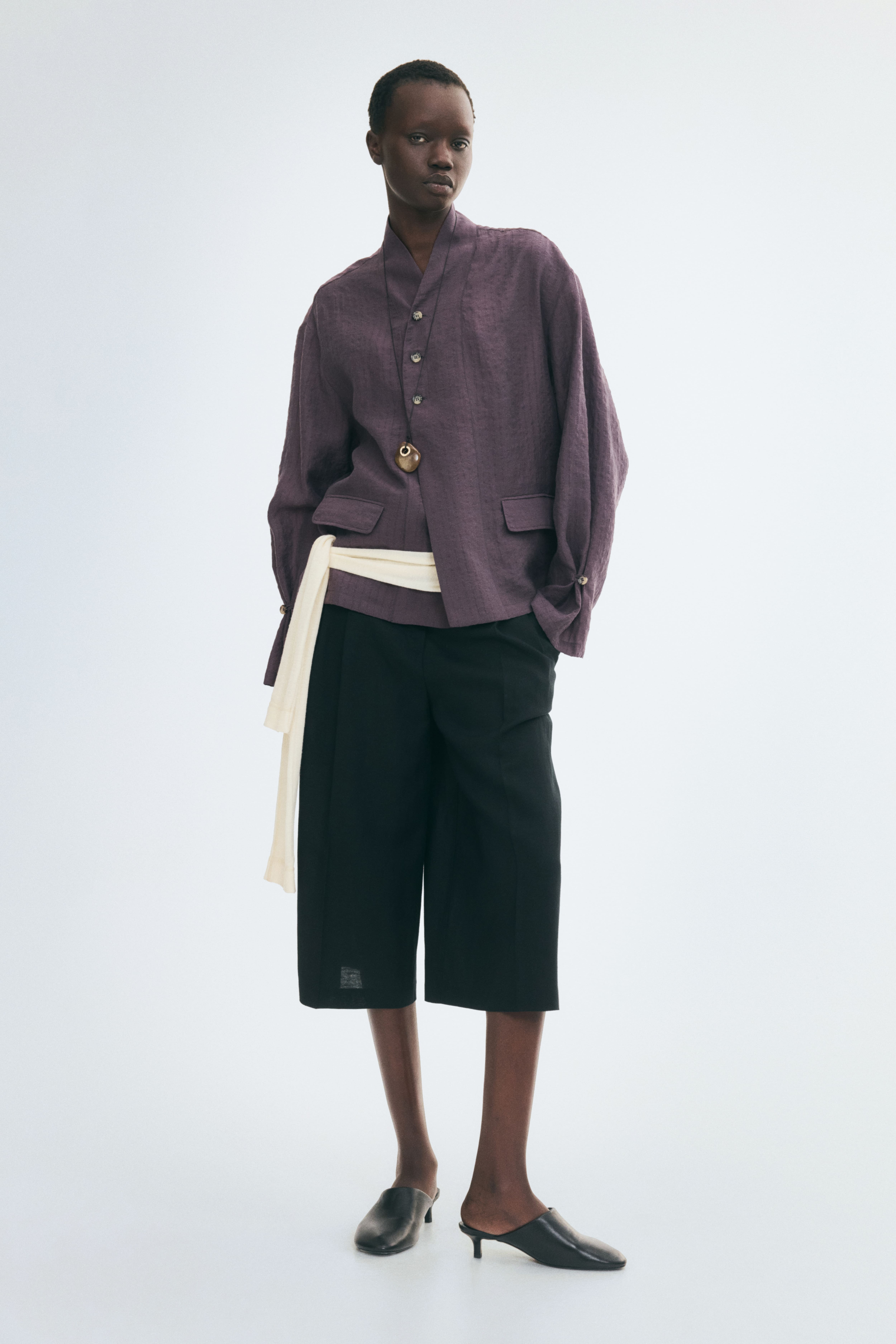 Textured-Weave Button-Detail Shirt