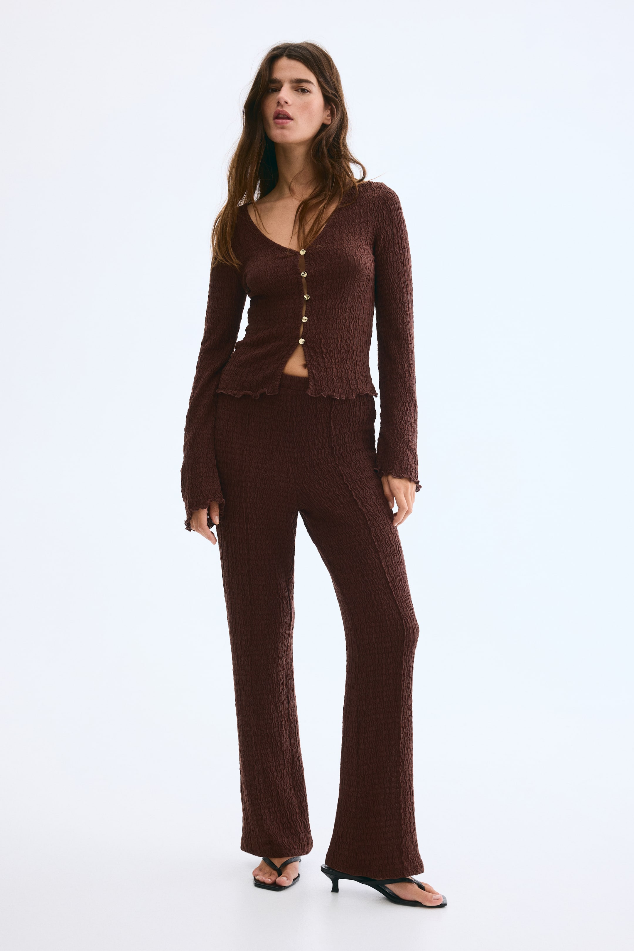 View larger image: Textured jersey trousers - Dark brown - Ladies | H&M IN 1