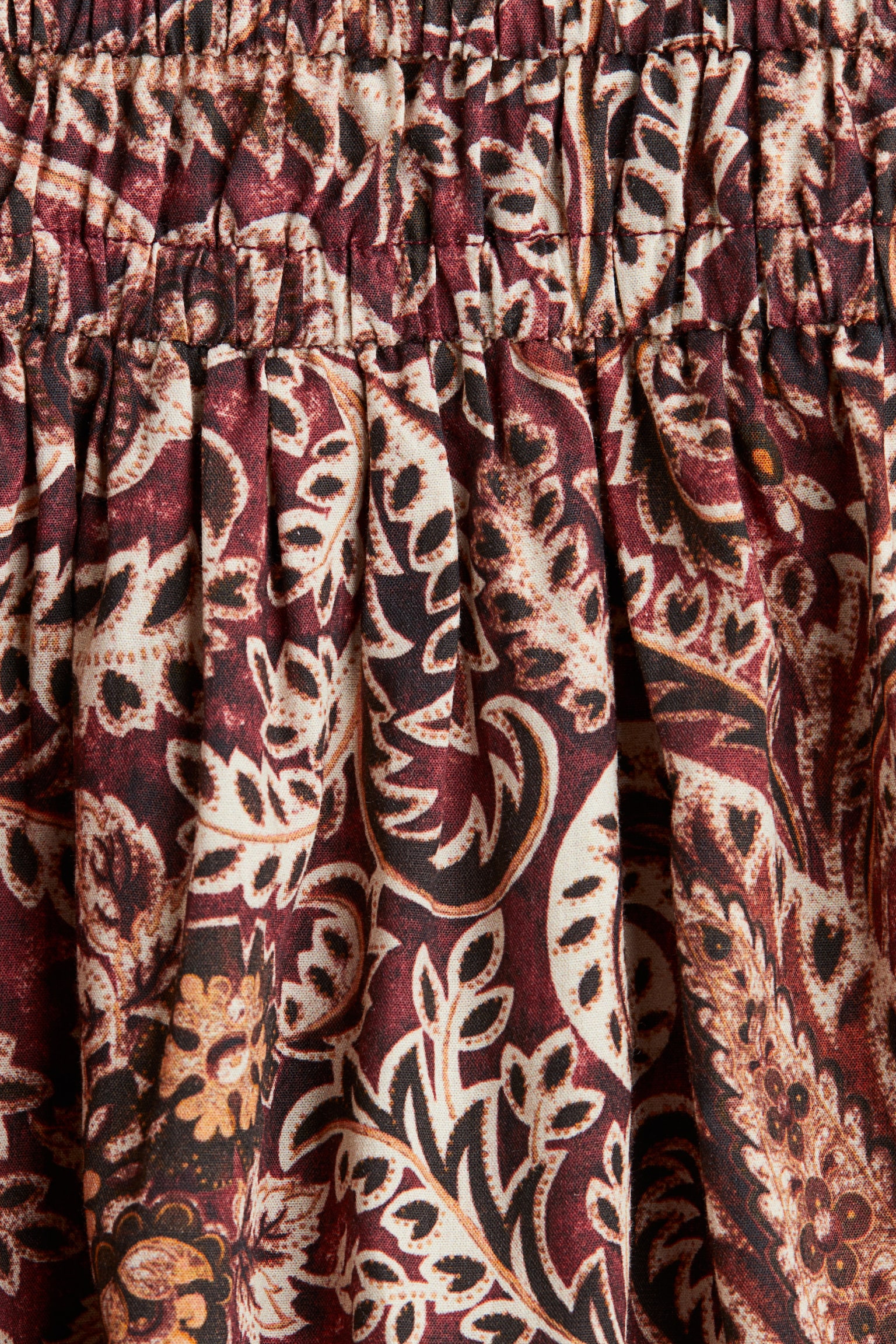 棉質洋裝 - 酒紅色/佩斯利變形蟲圖騰/黑色/印花/橘色/黑色 - 5