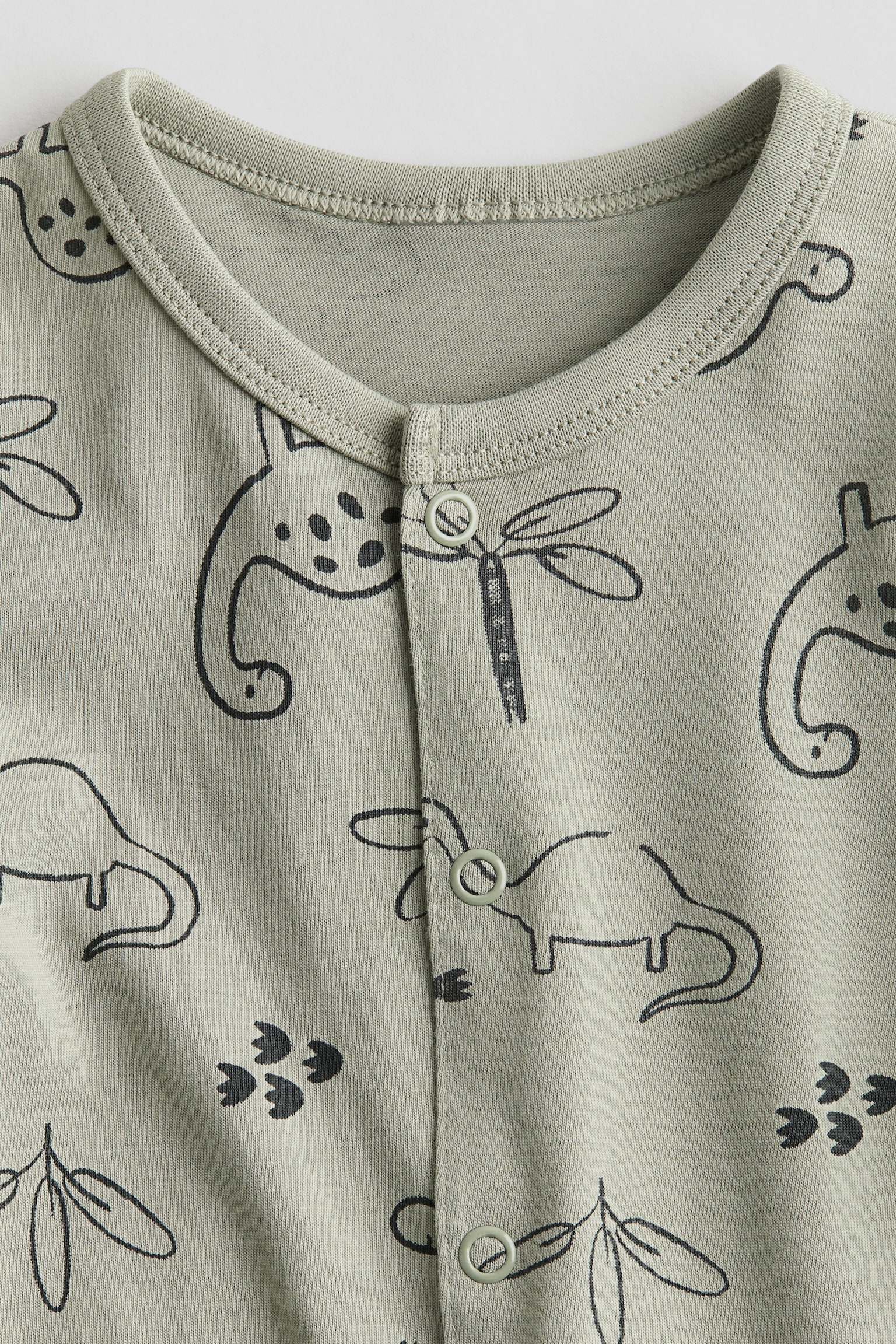 Cotton sleepsuit - Light khaki green/Dinosaurs/Dark beige/Teddy bear/White/Hearts - 2