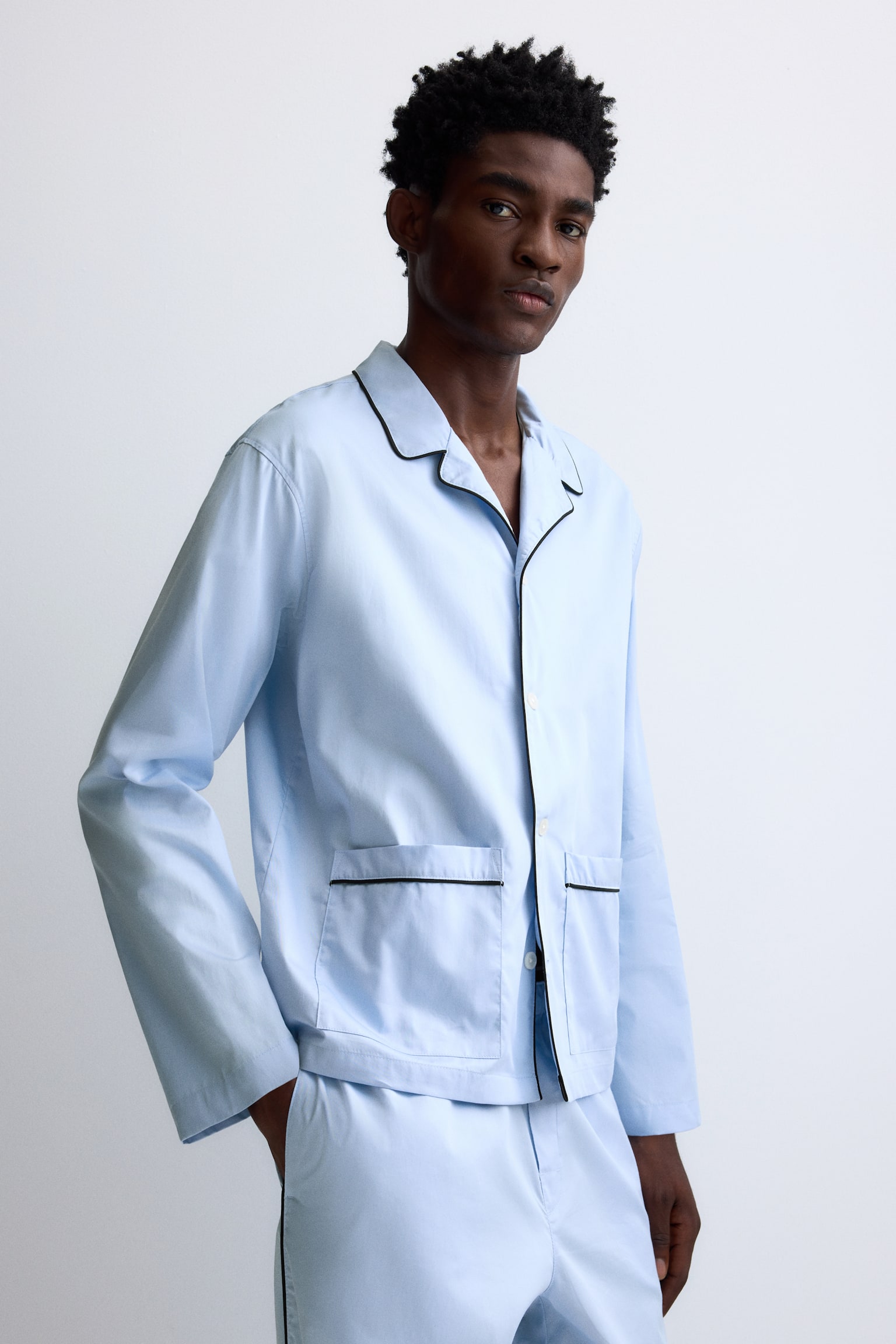 Cotton pyjama shirt and bottoms - Light blue/Burgundy - 5