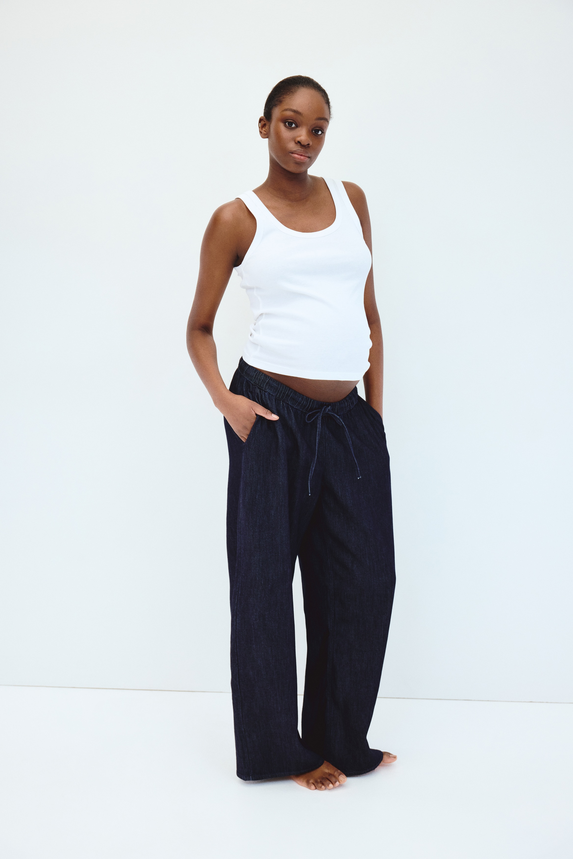 MAMA Denim Drawstring Pants - Navy blue - Ladies | H&M US