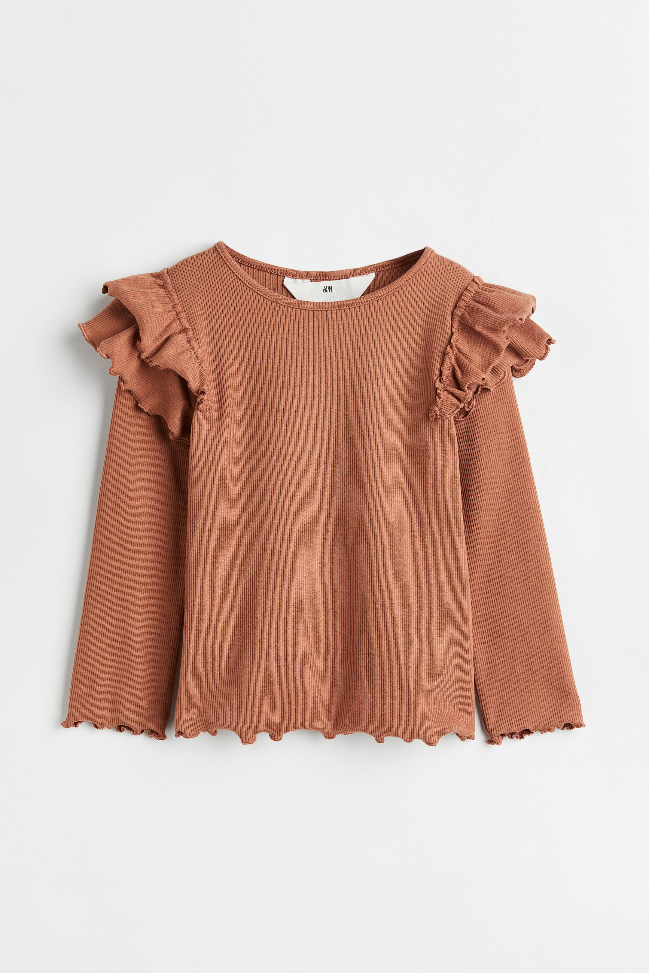 View larger image: Long-sleeved ribbed top - Dark beige - Kids | H&M GB 1