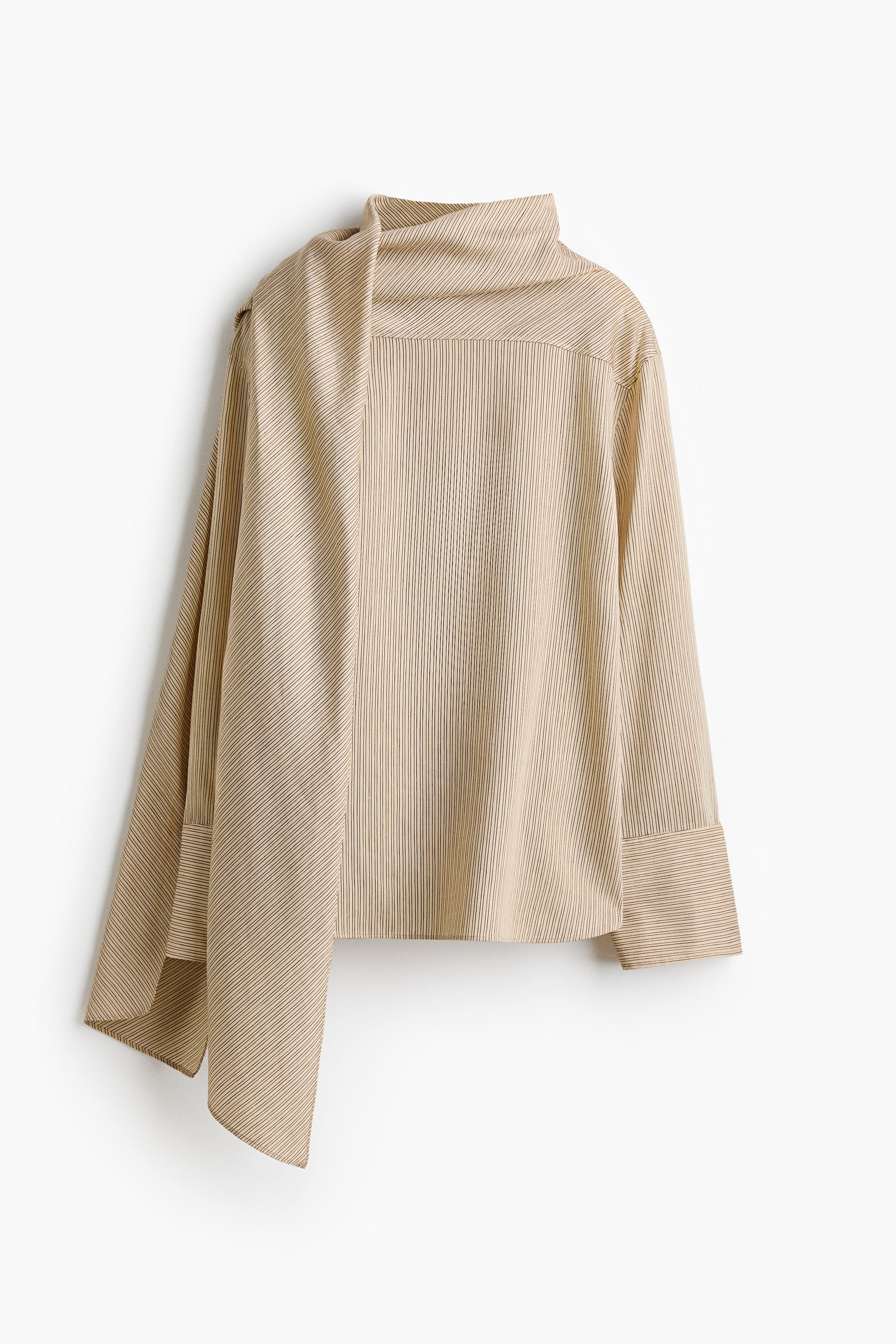Linen-blend scarf-collar blouse - Beige/Striped