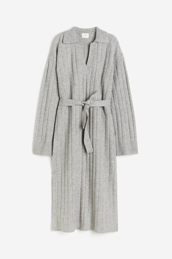 Rib-knit collared dress - Grey marl - 2