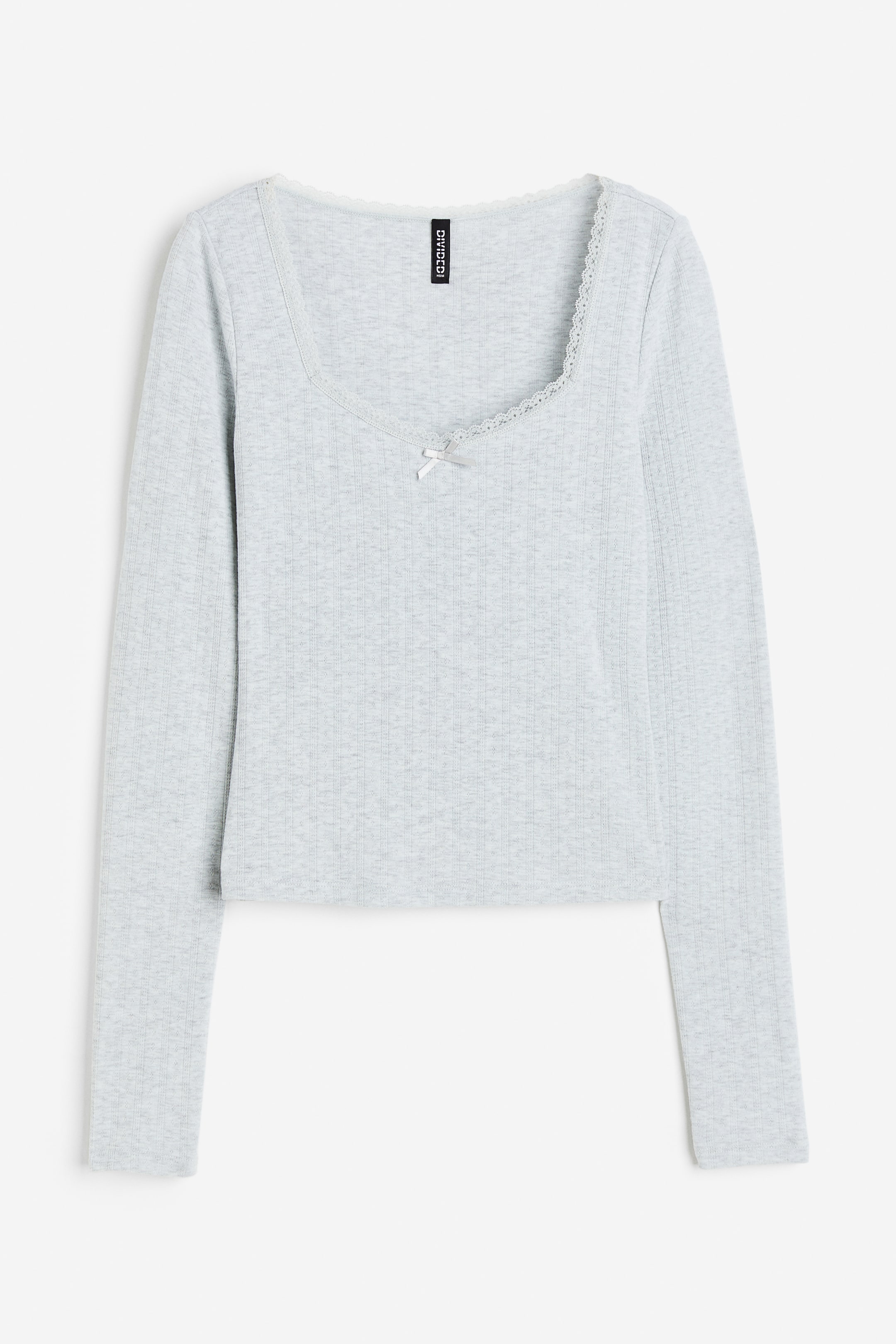 Xem ảnh lớn hơn: Áo jersey đục lỗ viền ren - Màu xám nhạt đốm - Ladies | H&M VN 1