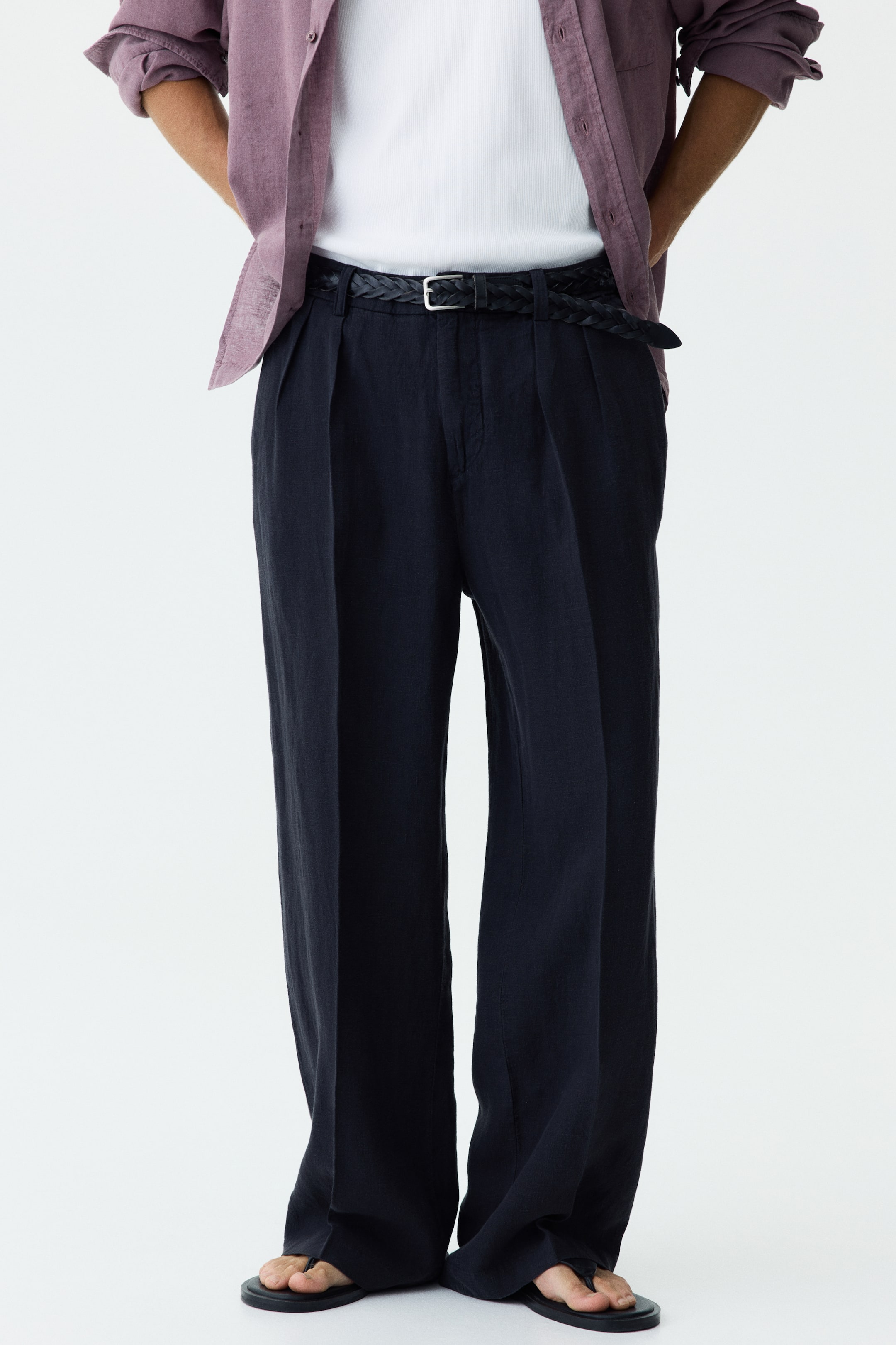 Мужские брюки H&M Loose-Fit Wide-Leg Linen Pants — фото 3