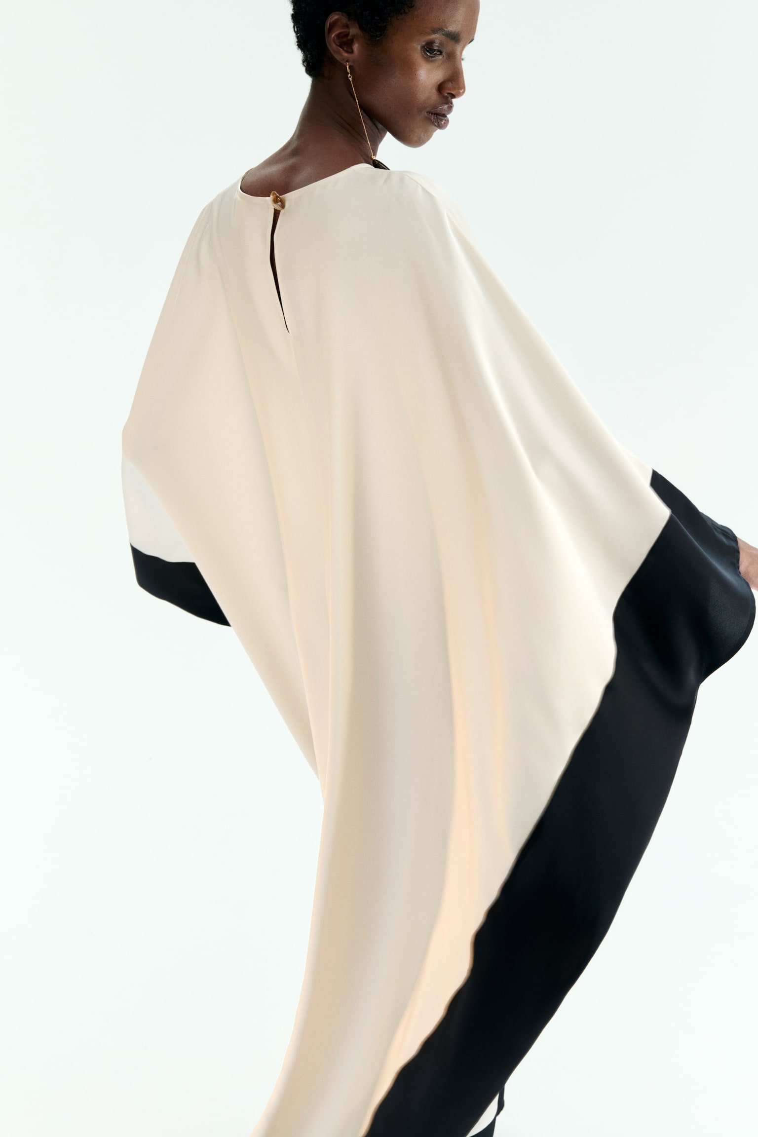 Satin kaftan dress - Cream/Black/Light beige/Floral - 3