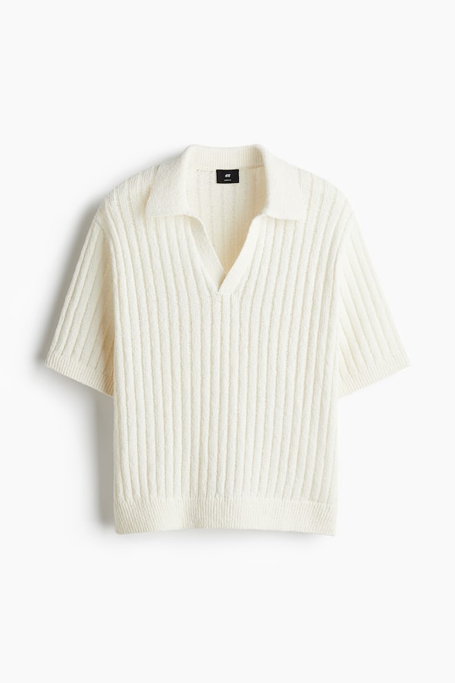 Loose Fit Rib-knit polo shirt - White - 1