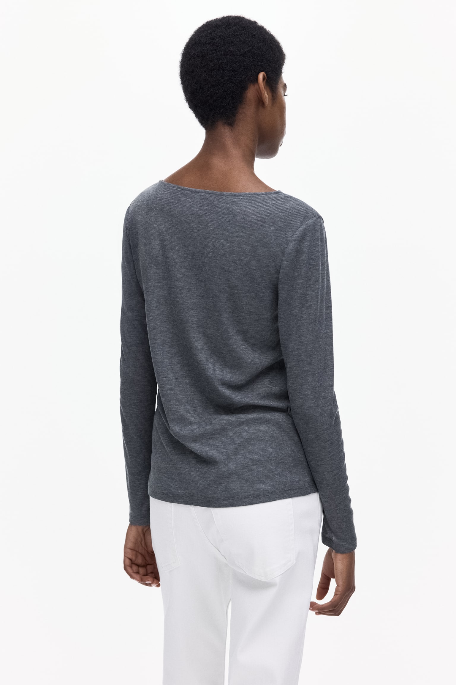 חולצה עם עיטור תחרה - אפור כהה מלאנז'/חום כהה/לבן - 6