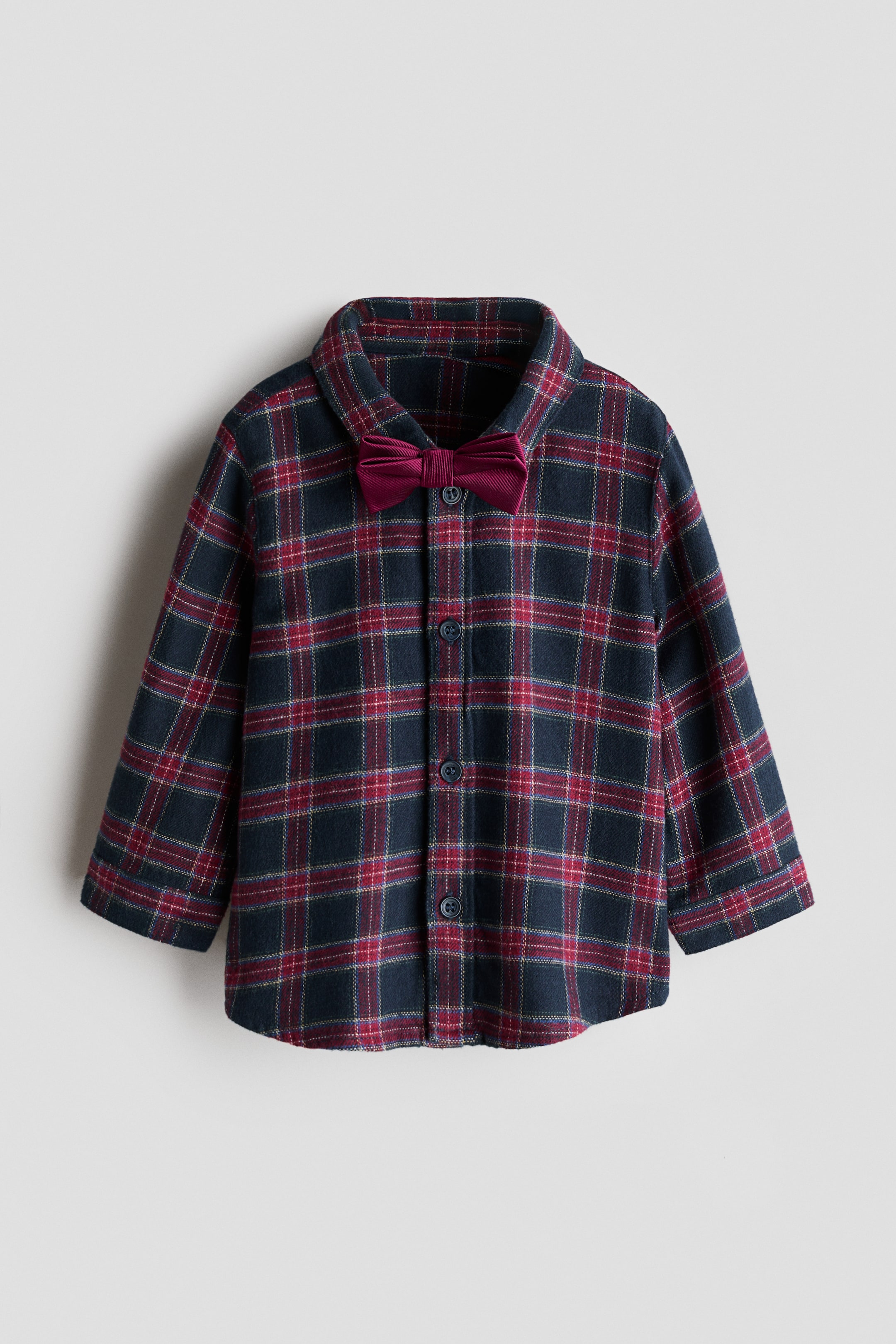 View larger image: 2-piece shirt and bow set - Blue/Red checked - Kids | H&M 1