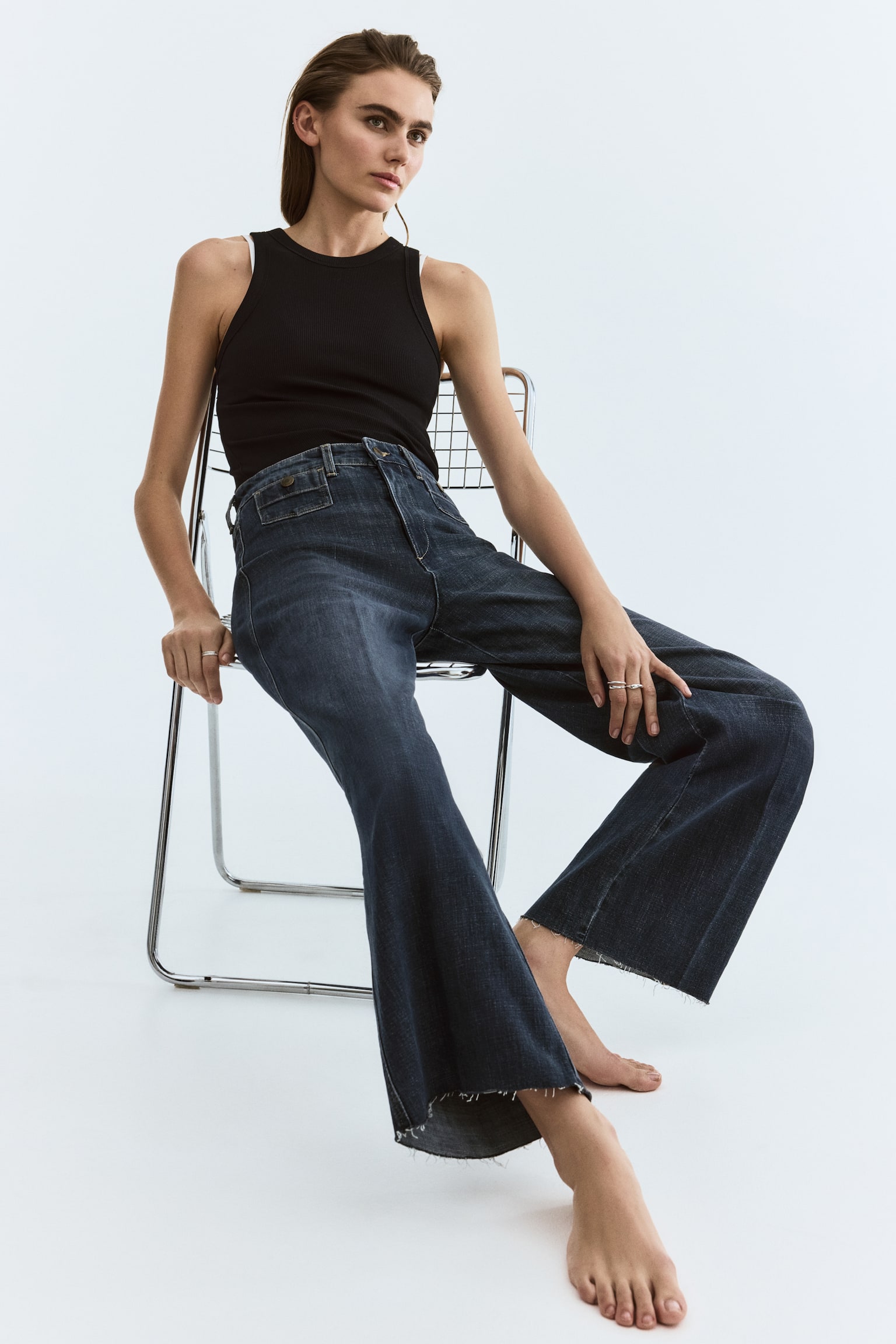 Wide High Waist Ankle Jeans - כחול ג'ינס כהה/כחול נייבי ג'ינס/לבן/אדום עז/כחול ג'ינס/כחול ג'ינס בהיר - 5