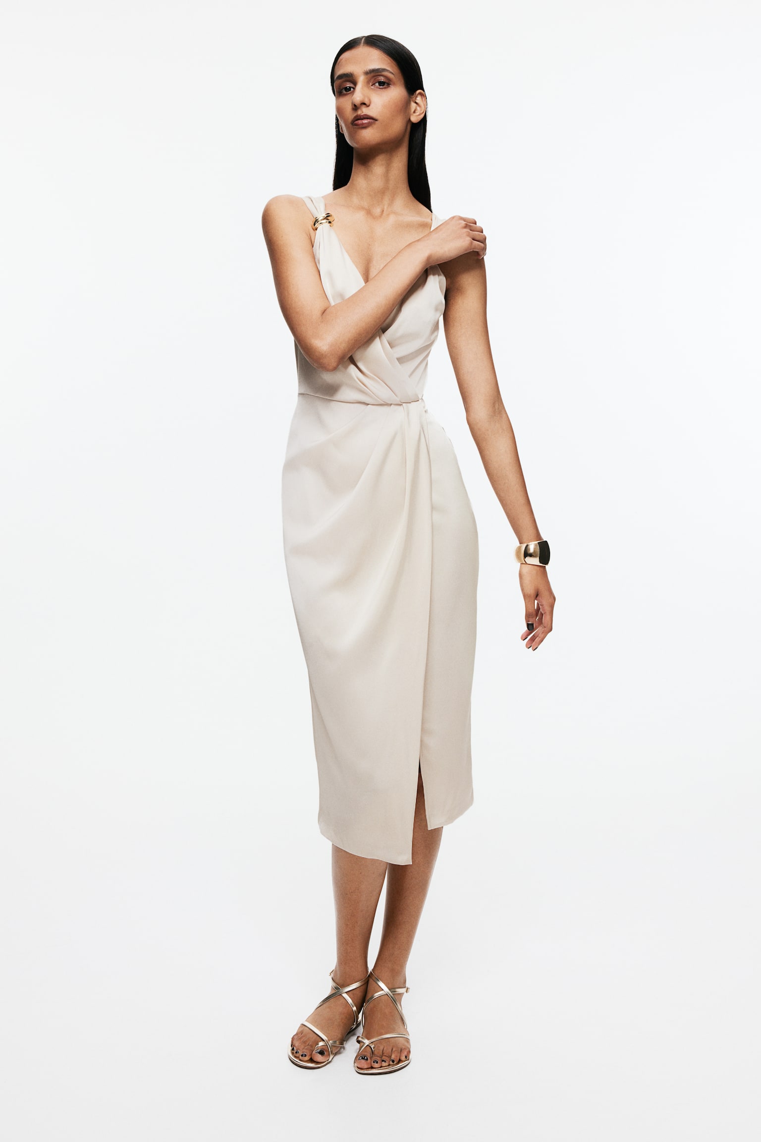 Satin wrap dress - Light beige - 1